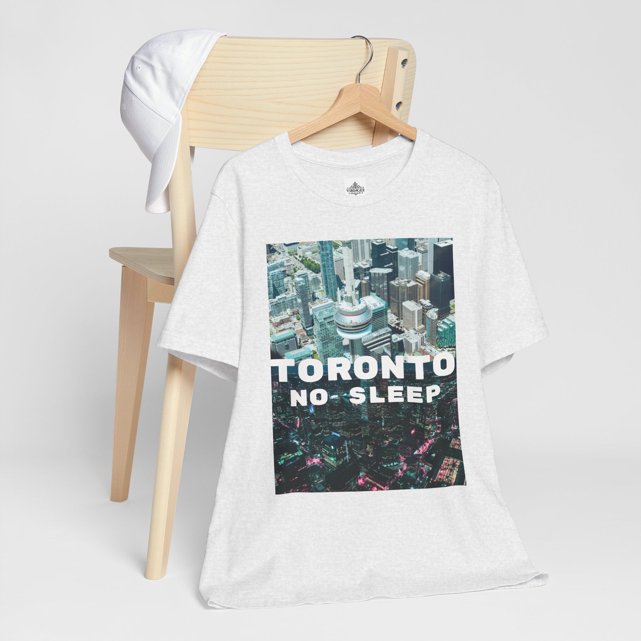 Viringee Downtown Toronto No Sleep unisex jersey short sleeve graphic tee, artistic urban streetwear shirt