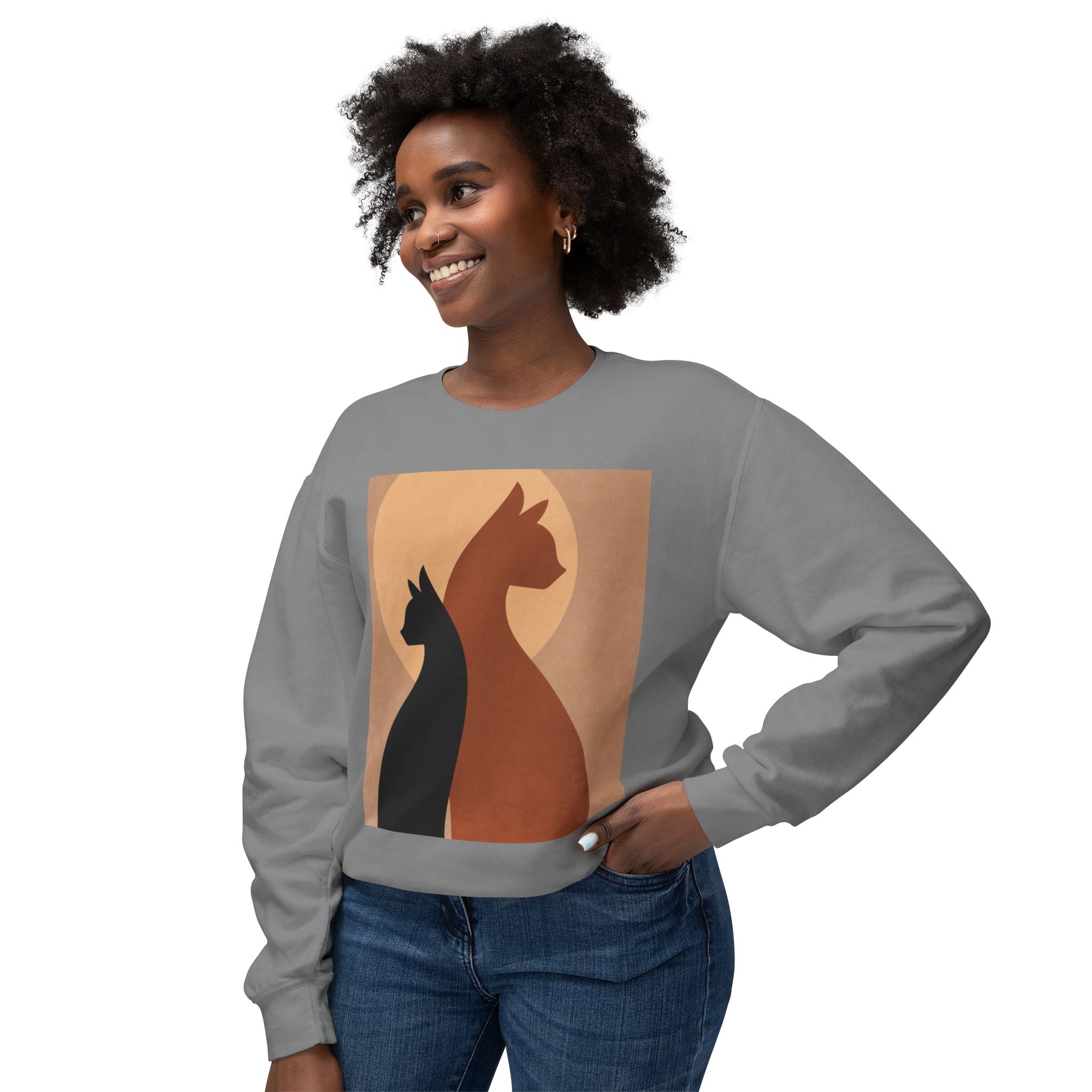 Viringee Cat Silhouette Unisex Lightweight Sweatshirt