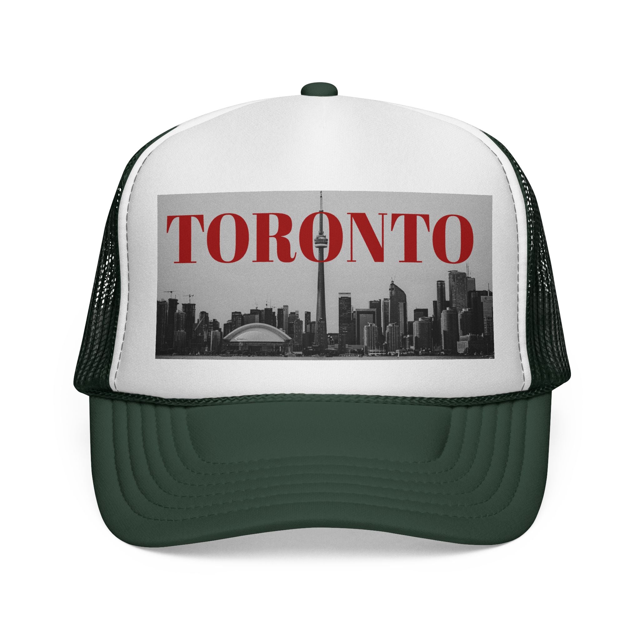 Unisex Toronto trucker cap featuring monochrome city design