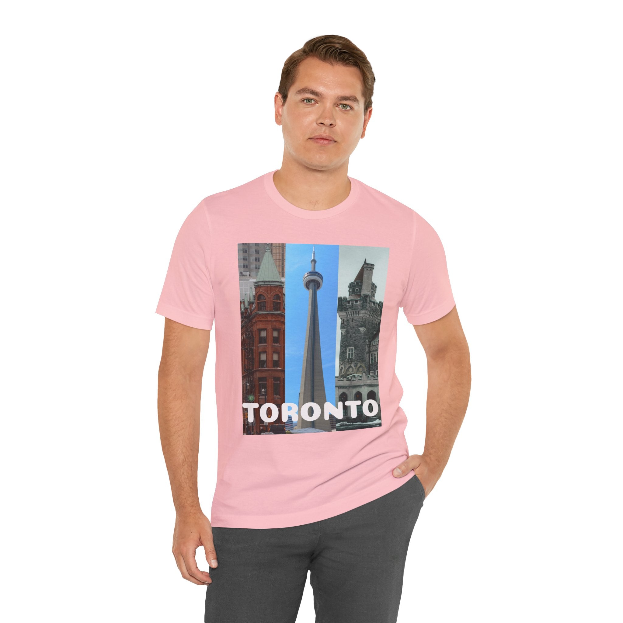 Toronto Sightseeing Landmarks Unisex Jersey T-shirt with city skyline design