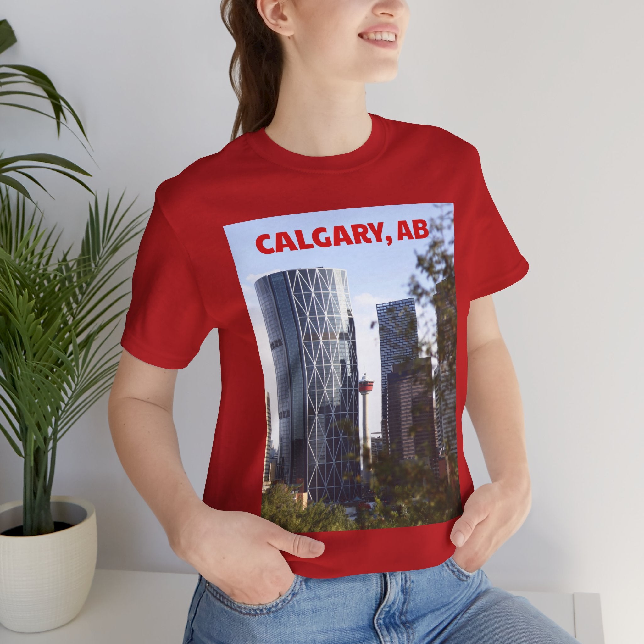 Viringee Peeking Calgary Tower AB Unisex Jersey Tee