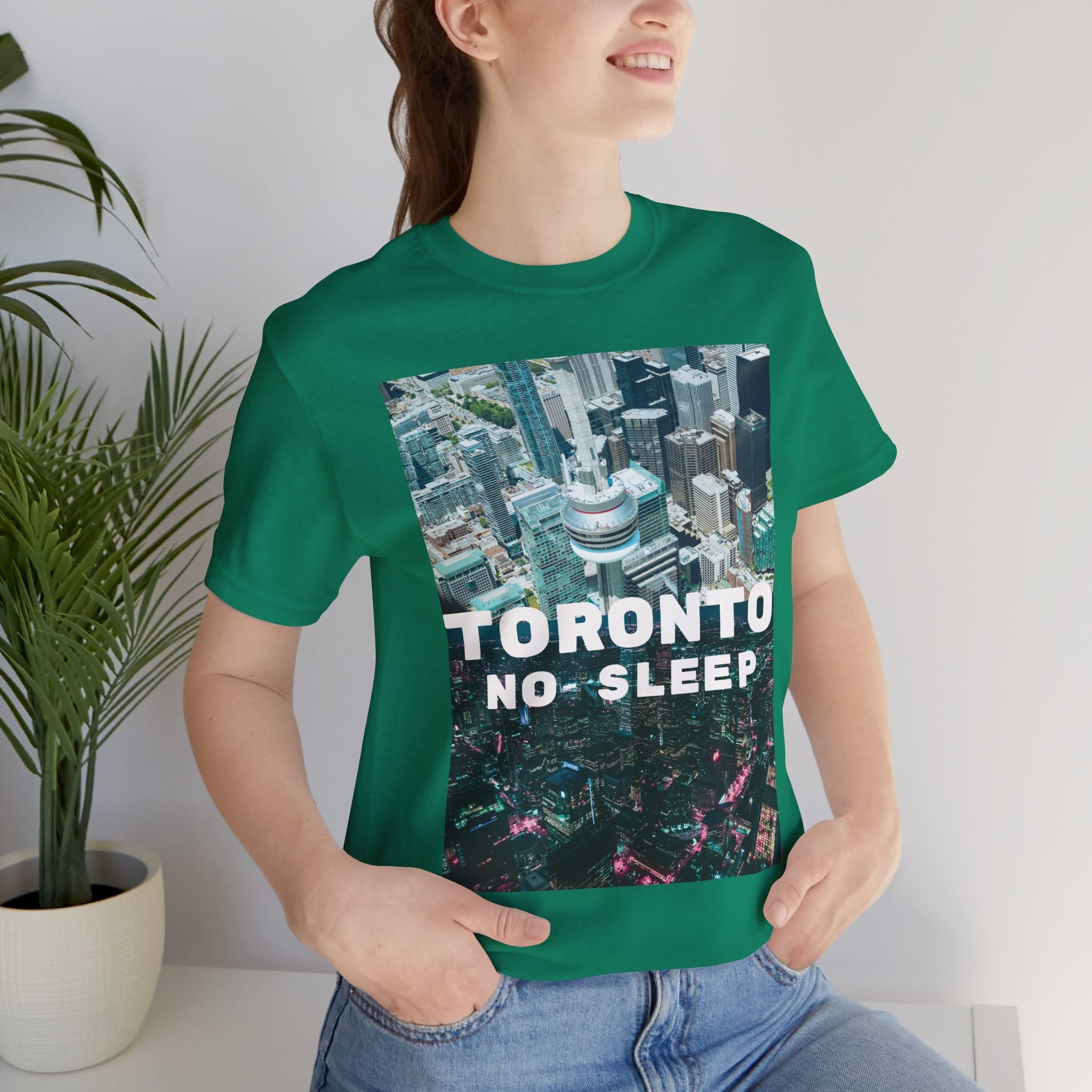 Viringee Downtown Toronto No Sleep unisex jersey short sleeve graphic tee, artistic urban streetwear shirt