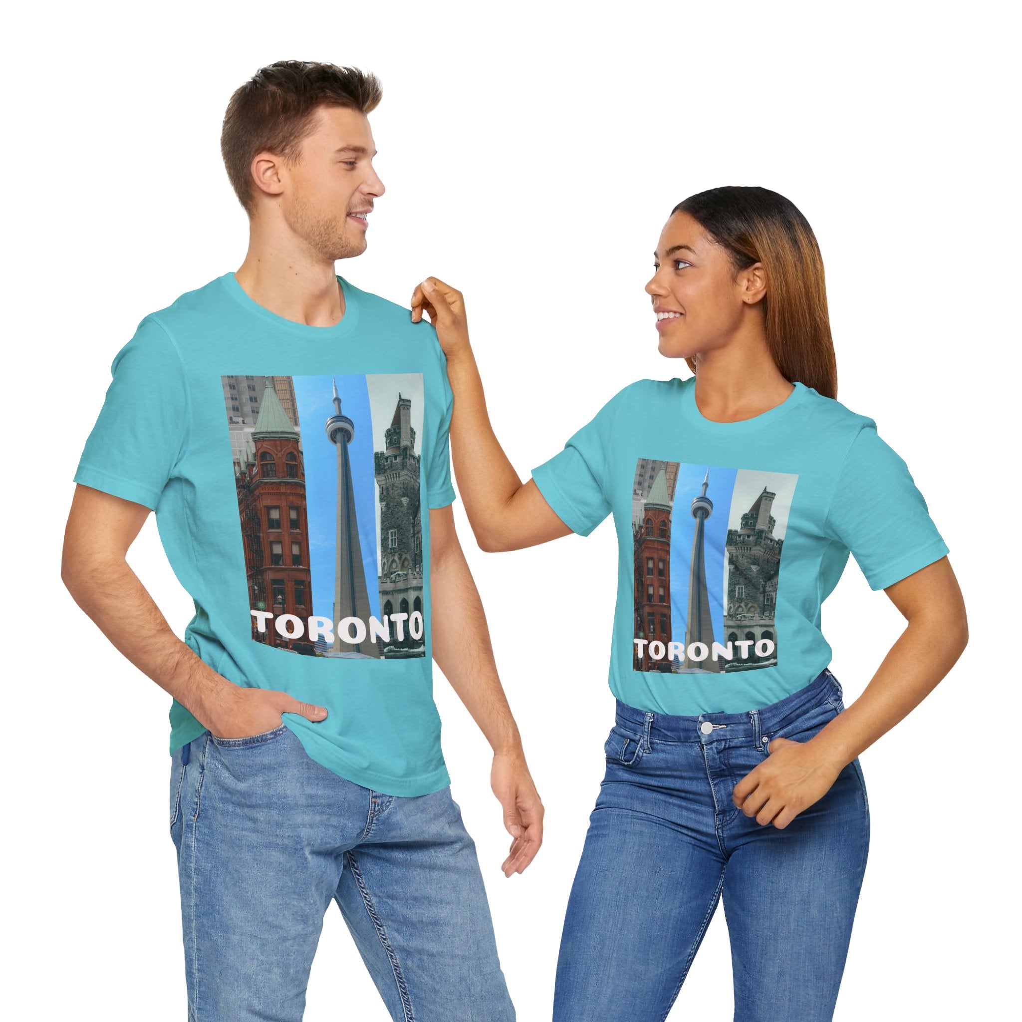 Toronto Sightseeing Landmarks Unisex Jersey T-shirt with city skyline design