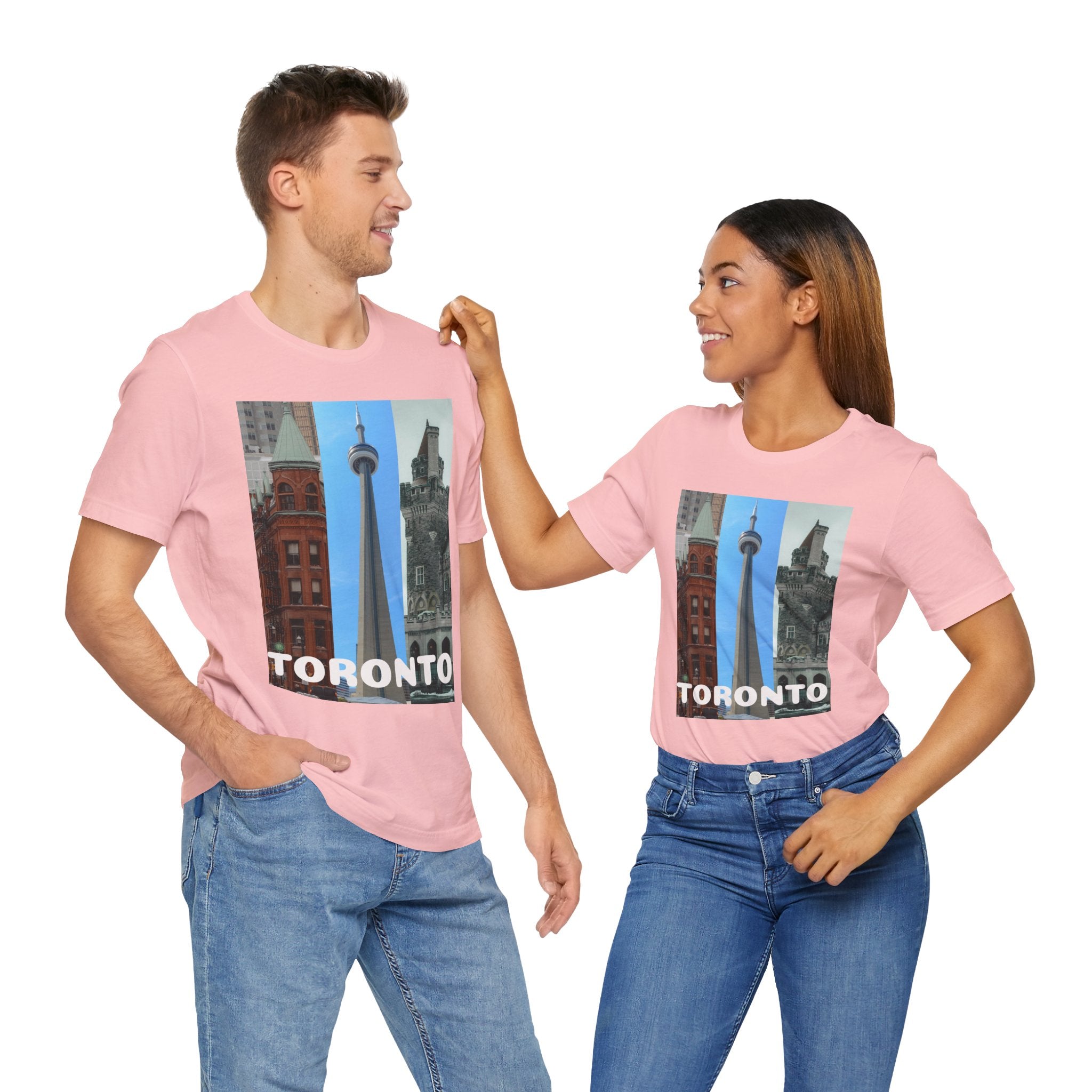 Toronto Sightseeing Landmarks Unisex Jersey T-shirt with city skyline design