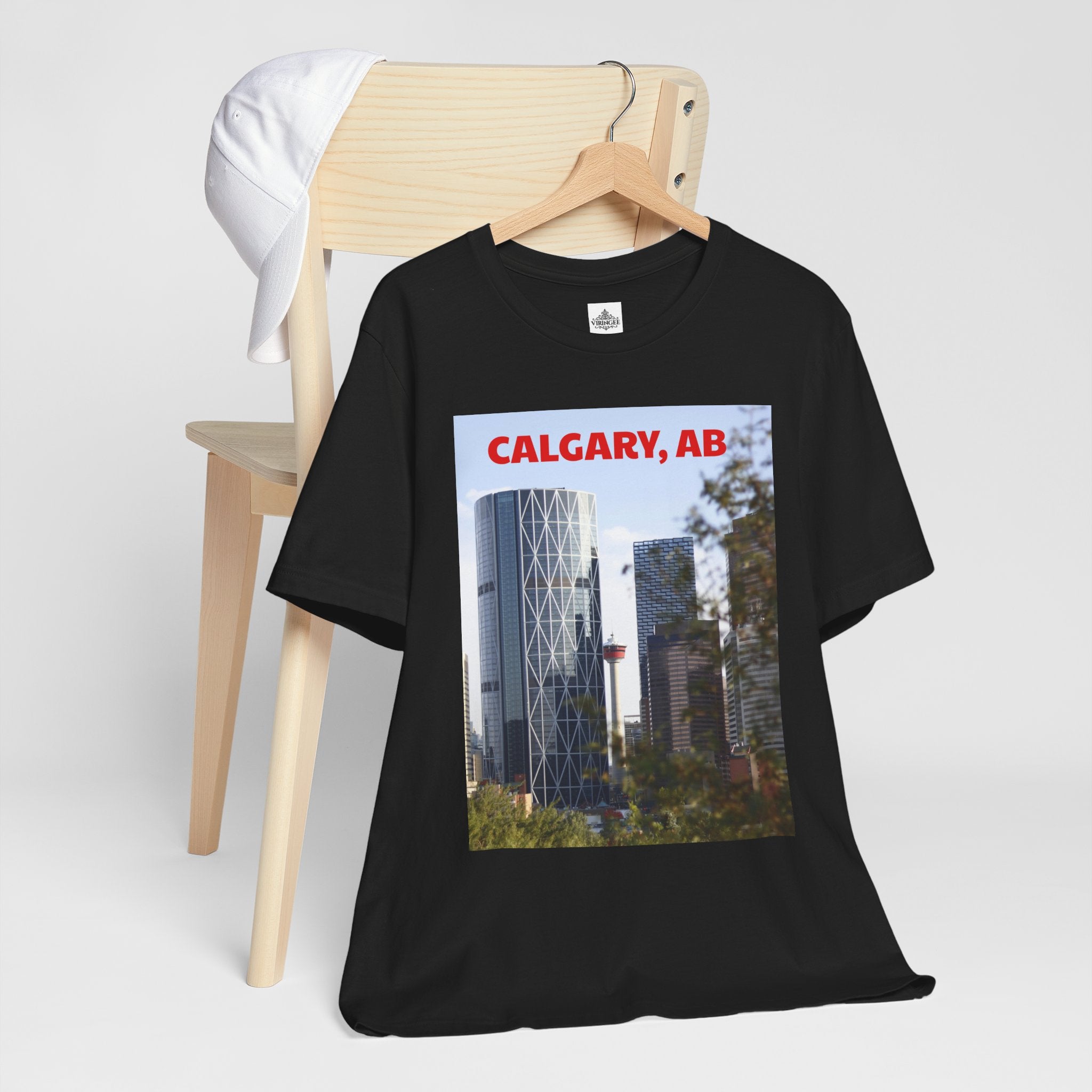 Viringee Peeking Calgary Tower AB T-shirt, unisex jersey short sleeve