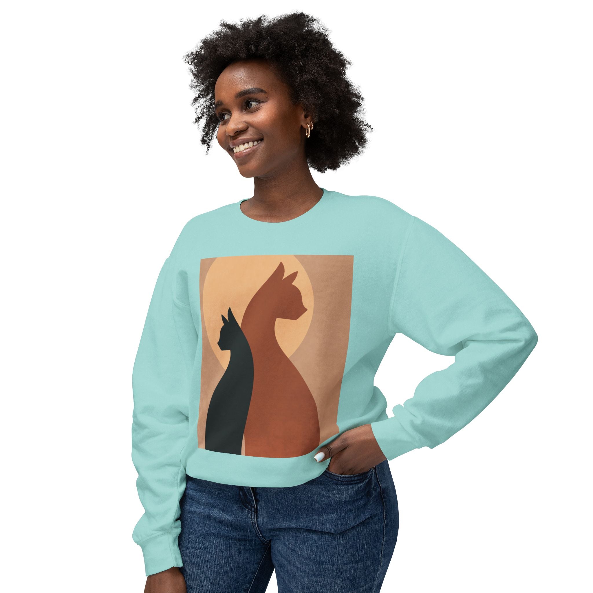 Viringee Cat Silhouette Unisex Lightweight Sweatshirt