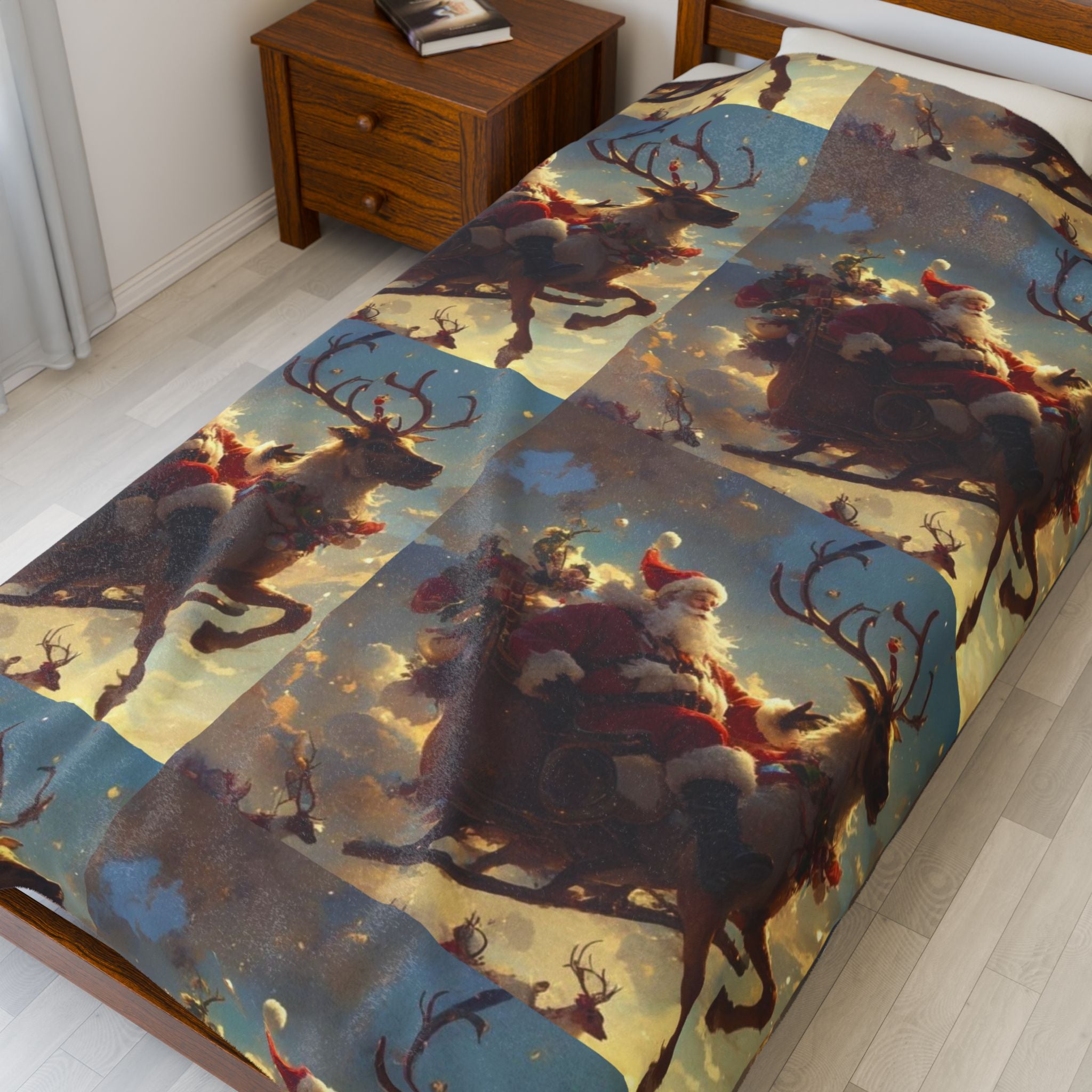 Viringee Christmas Santa Sleigh Velveteen Plush Blanket