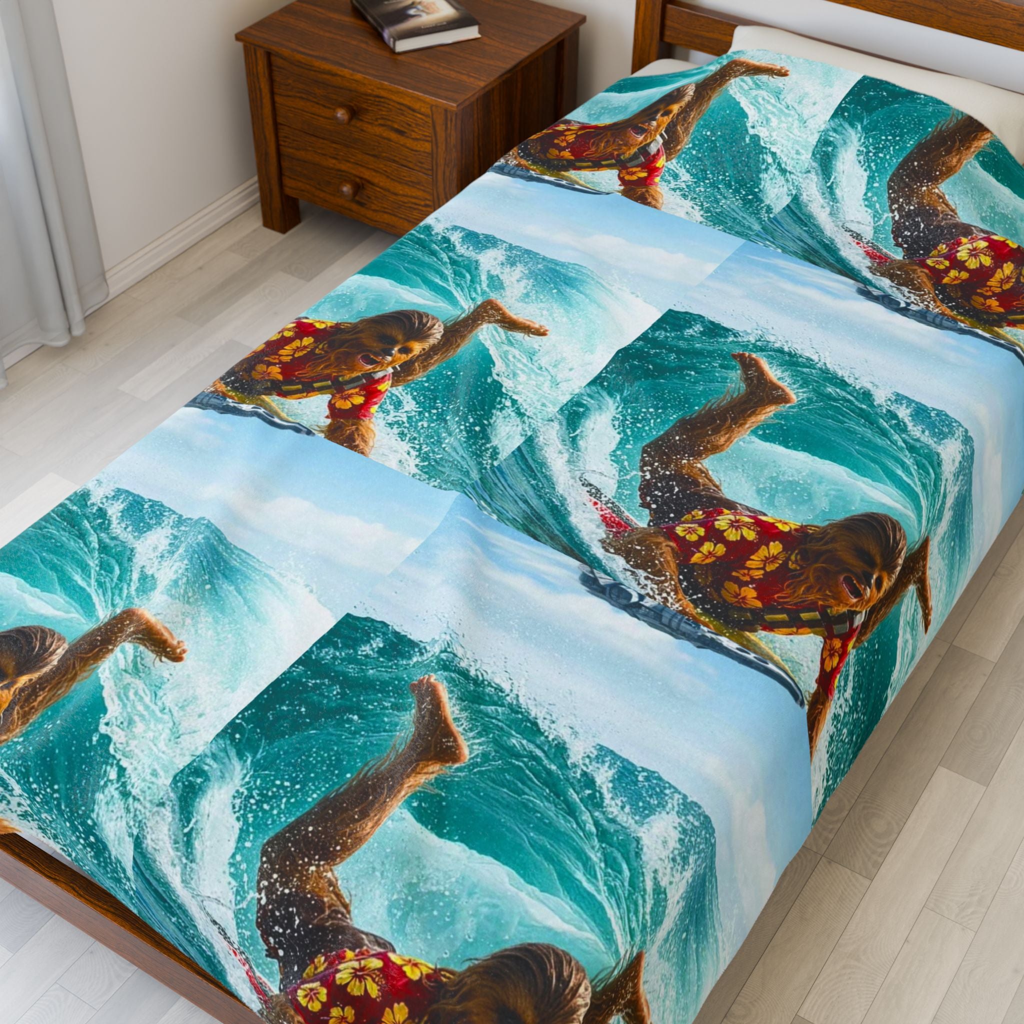 Viringee Surfing Tropical Chewbacca Velveteen Plush Blanket