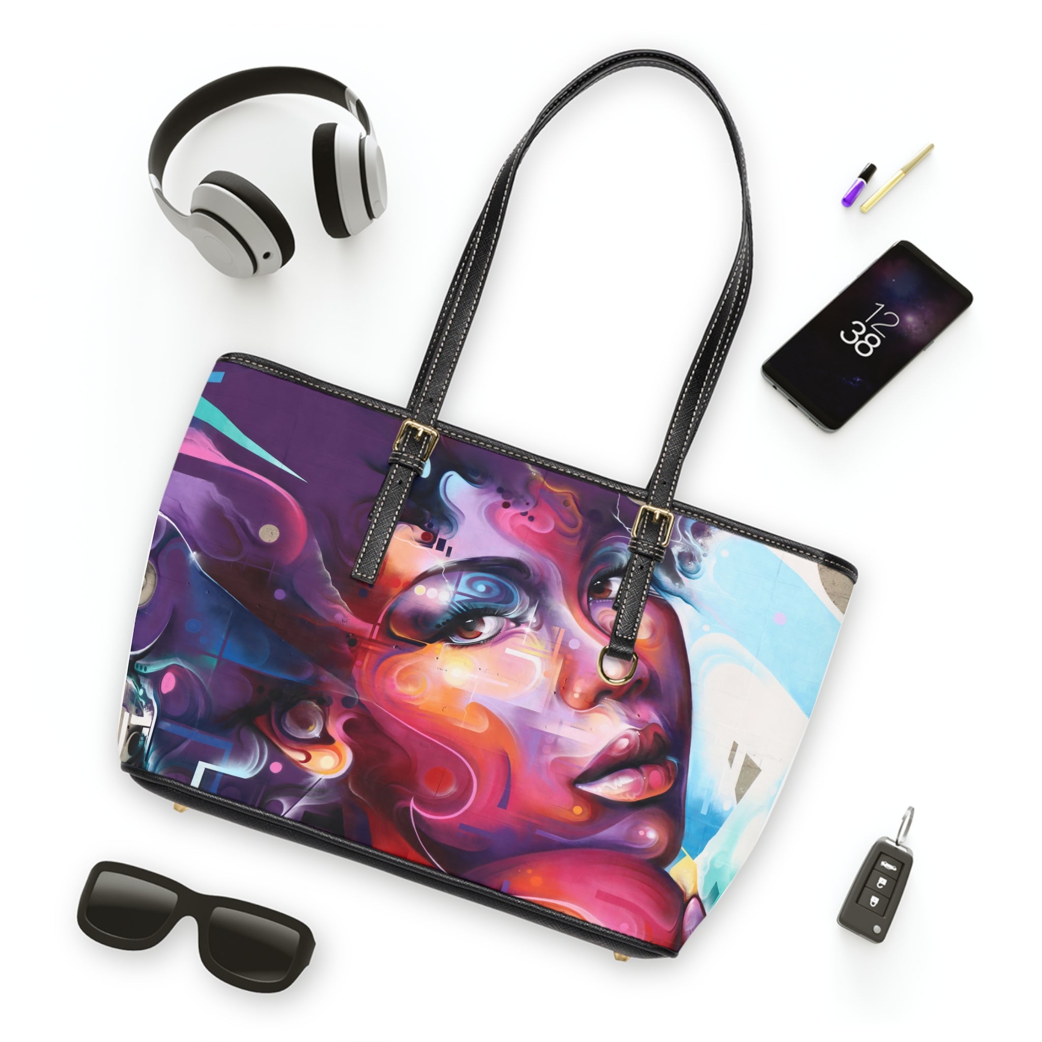 Viringee Storyteller Eyes PU Leather Tote Bag