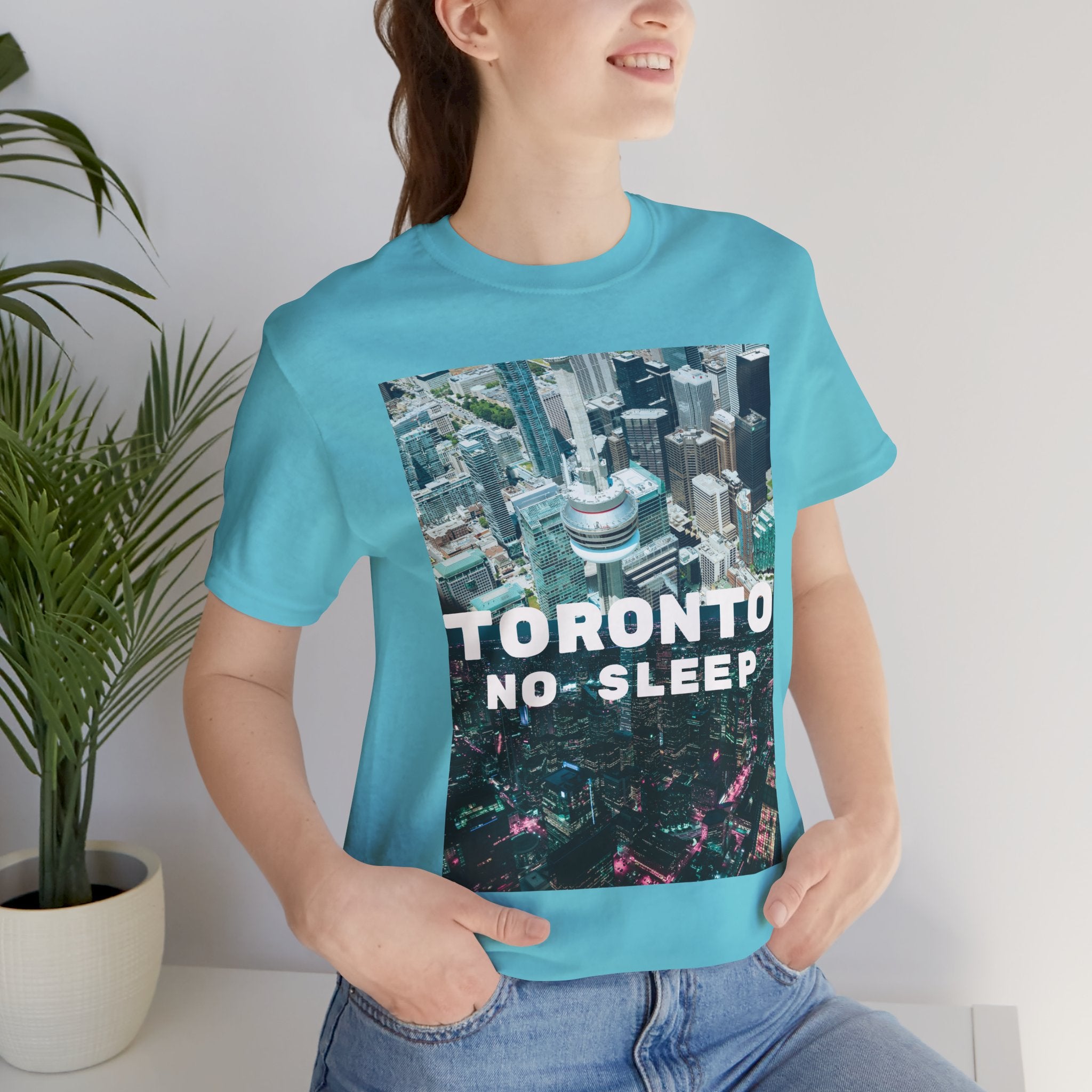 Viringee Downtown Toronto No Sleep unisex jersey short sleeve graphic tee, artistic urban streetwear shirt