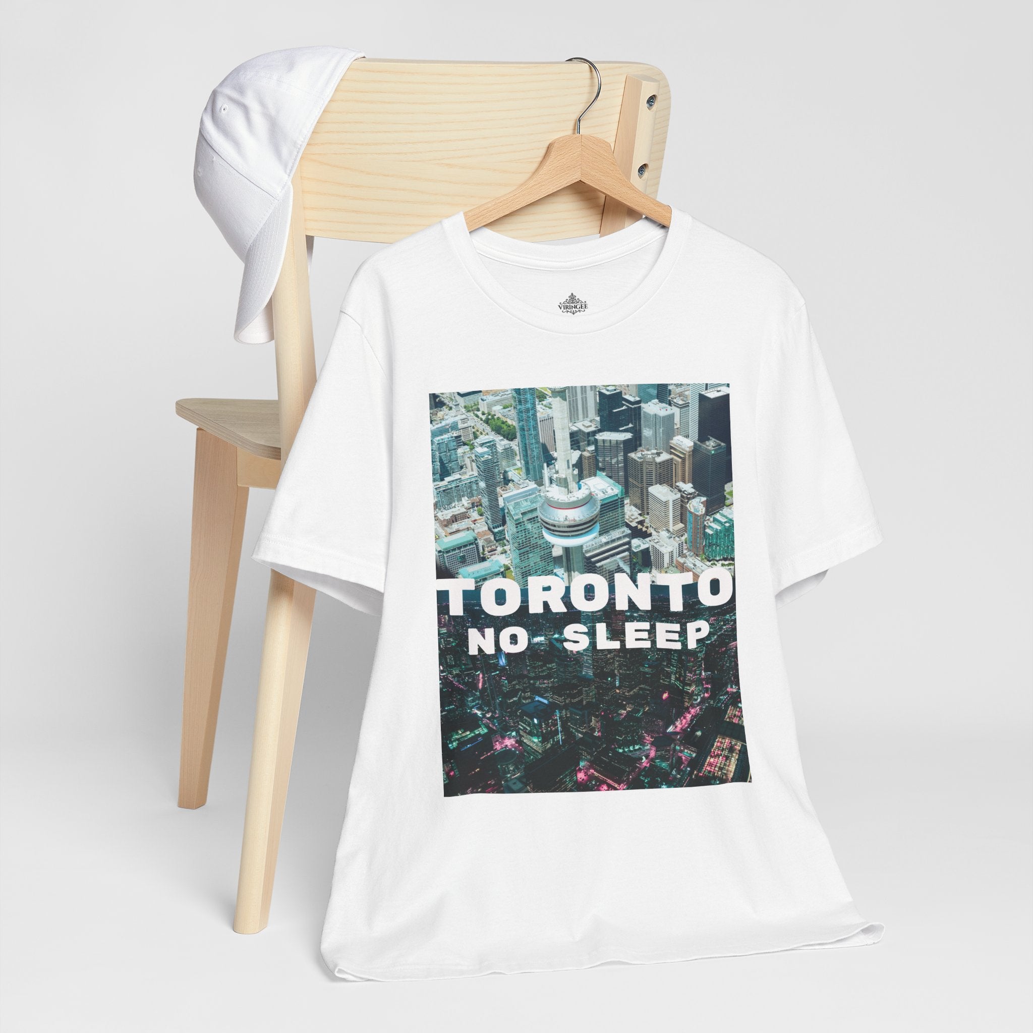 Viringee Downtown Toronto No Sleep unisex jersey short sleeve graphic tee, artistic urban streetwear shirt