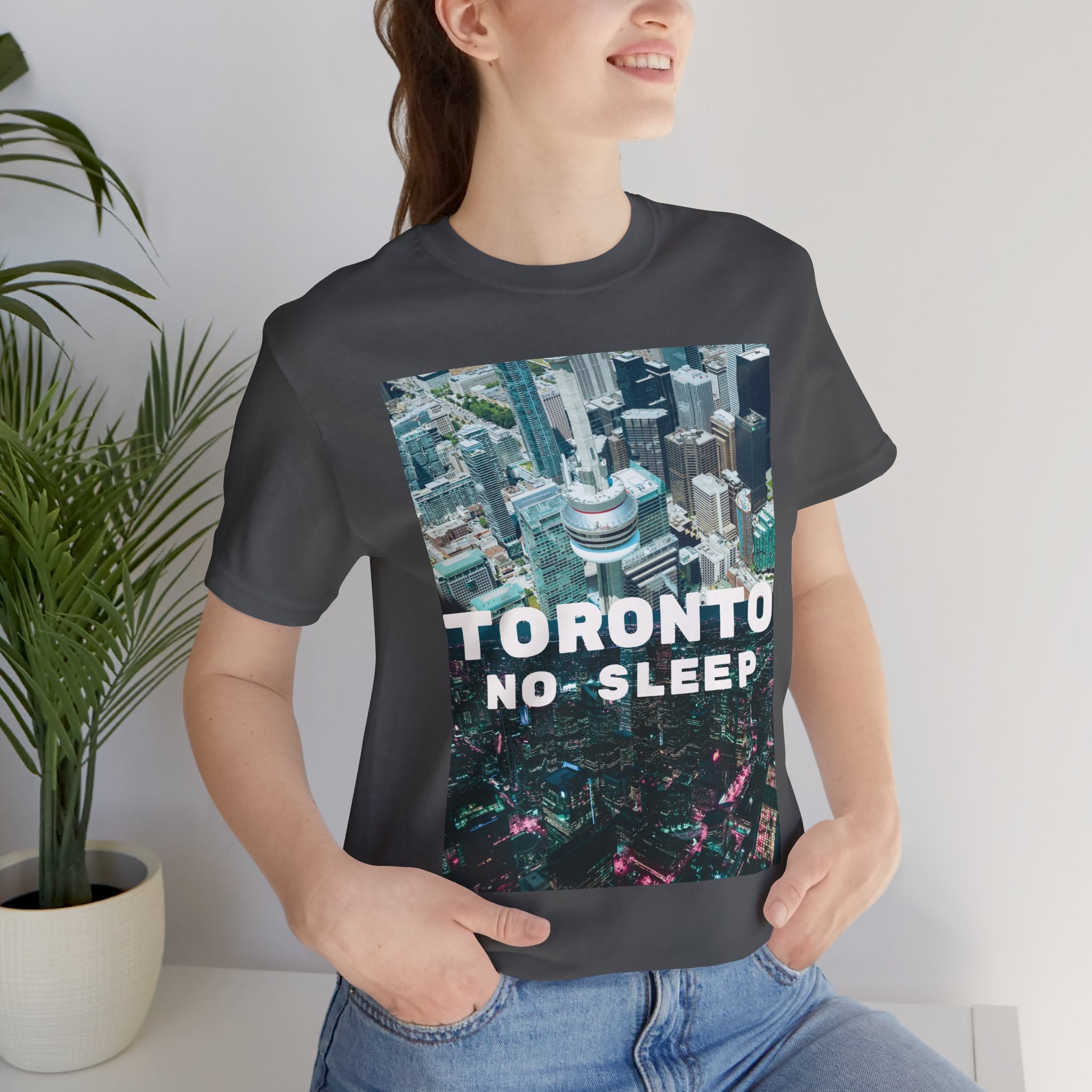 Viringee Downtown Toronto No Sleep unisex jersey short sleeve graphic tee, artistic urban streetwear shirt