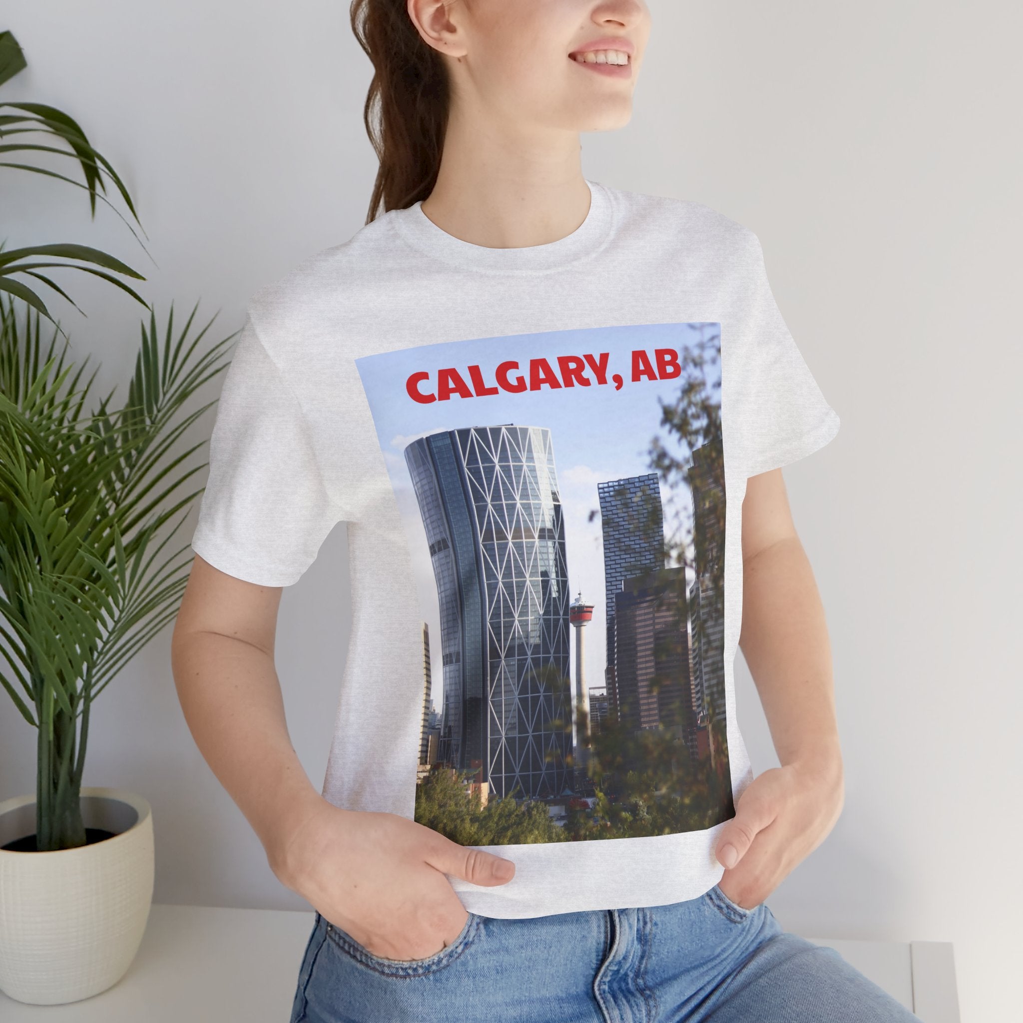 Viringee Peeking Calgary Tower AB Unisex Jersey Tee