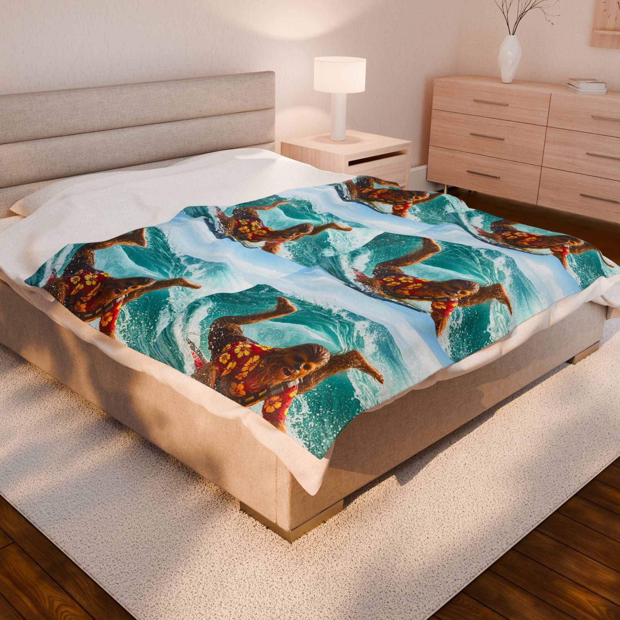 Viringee Surfing Tropical Chewbacca Velveteen Plush Blanket