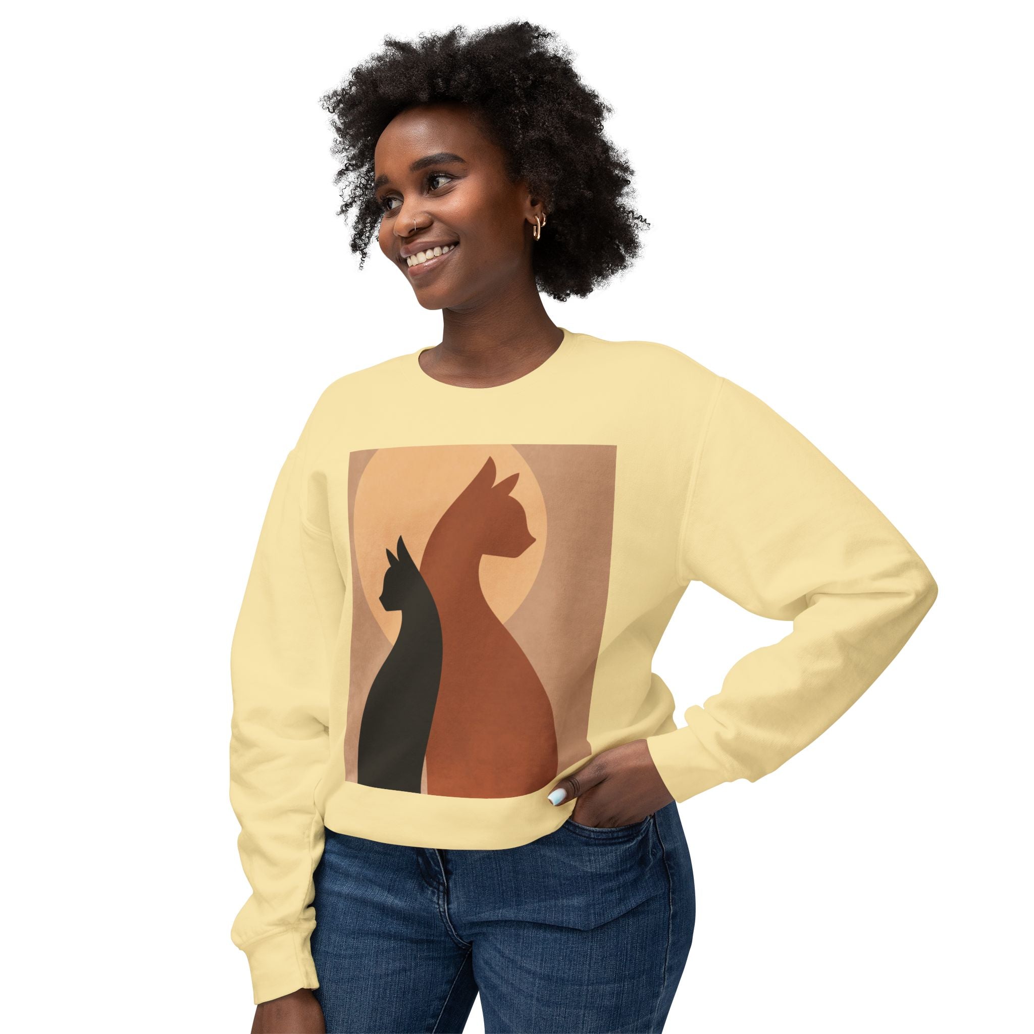 Viringee Cat Silhouette Unisex Lightweight Sweatshirt