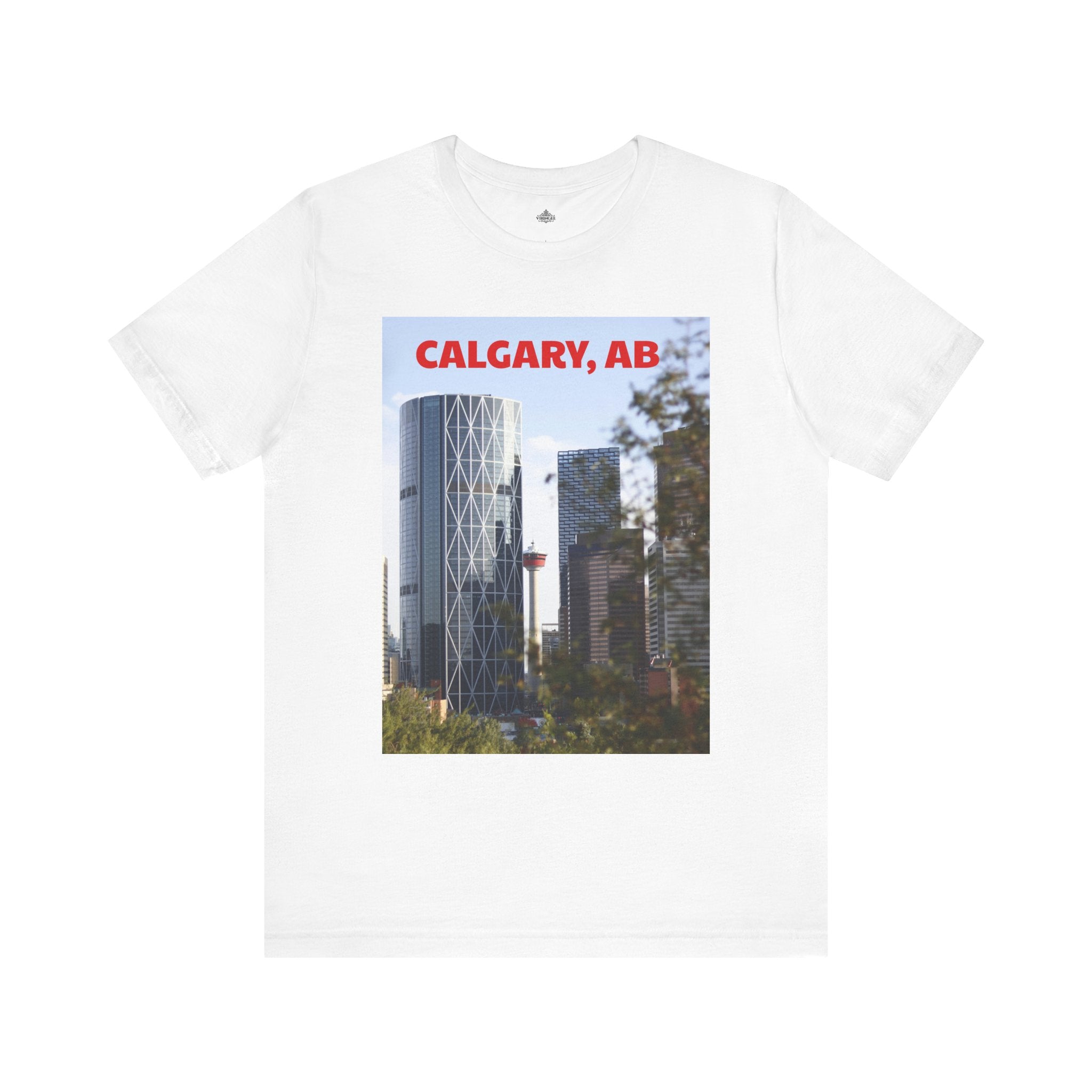 Viringee Peeking Calgary Tower AB T-shirt, unisex jersey short sleeve