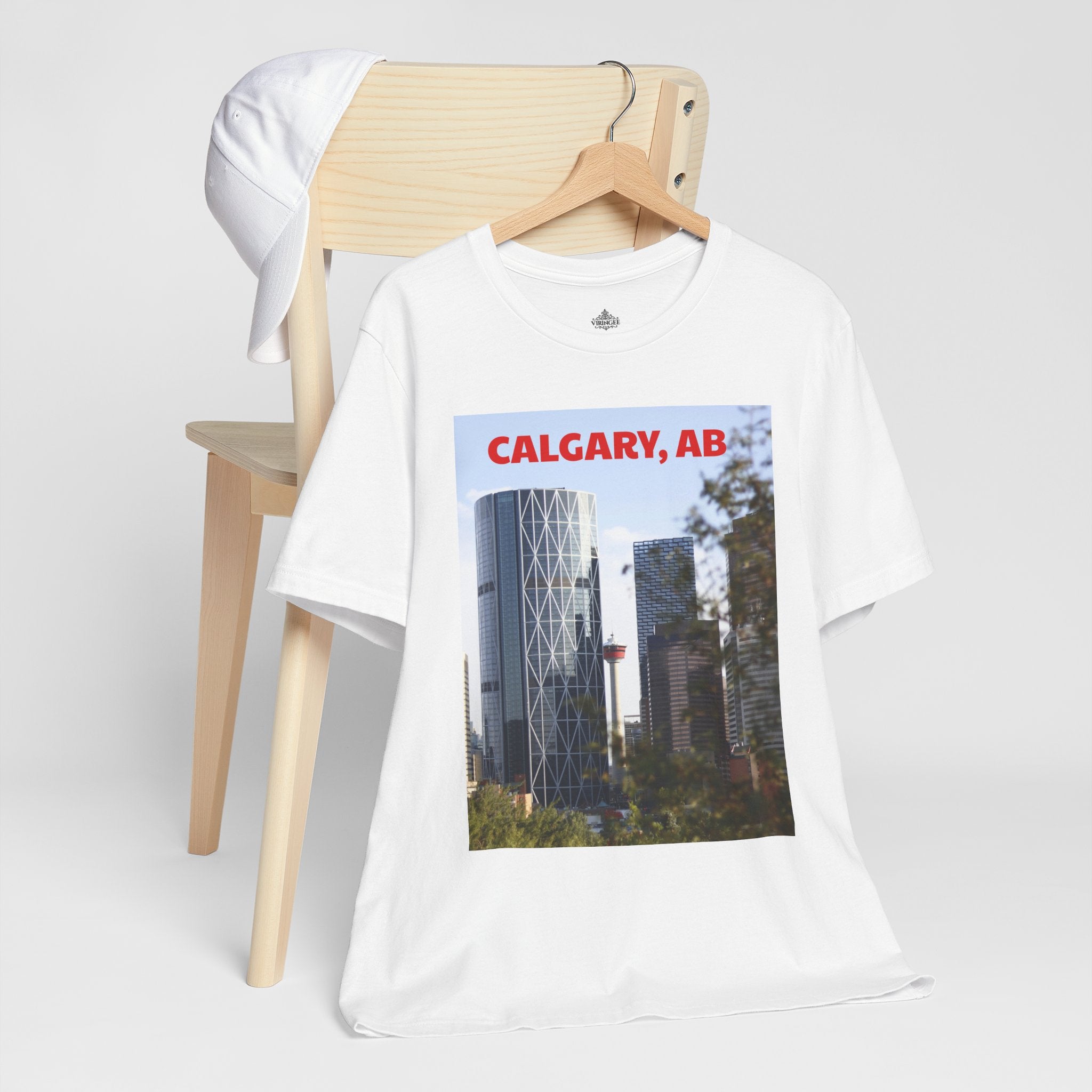 Viringee Peeking Calgary Tower AB T-shirt, unisex jersey short sleeve