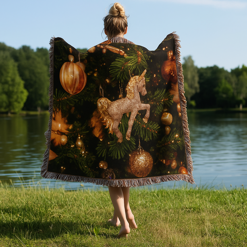 Viringee Christmas Unicorn Ornament Holiday Woven Blanket