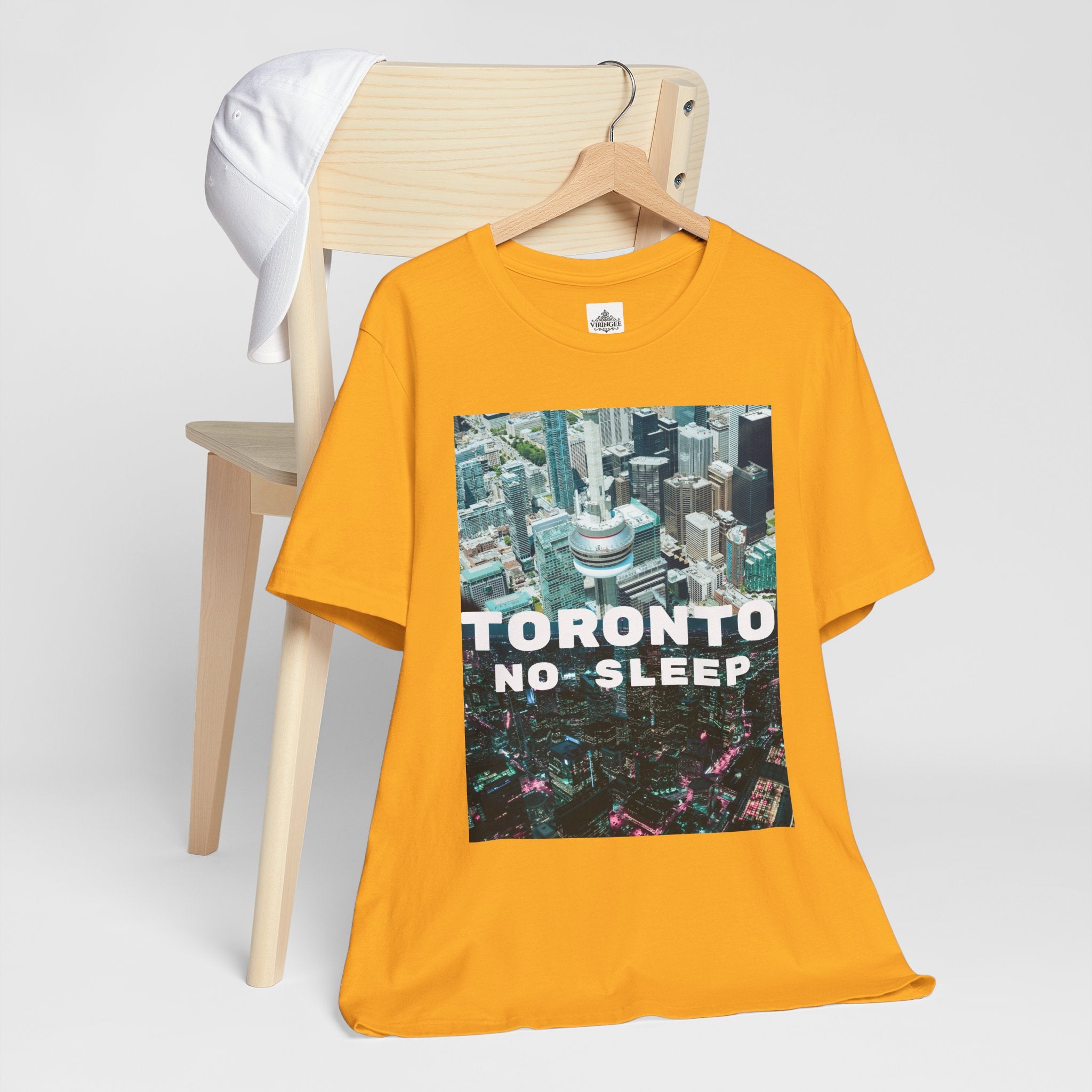 Viringee Downtown Toronto No Sleep unisex jersey short sleeve graphic tee, artistic urban streetwear shirt