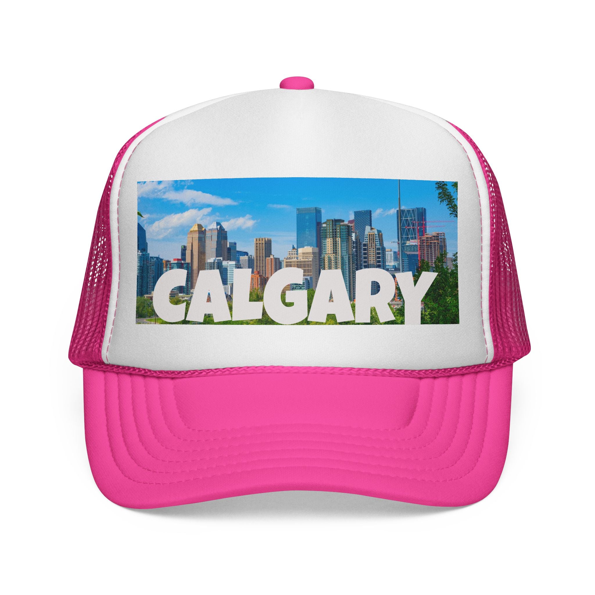 Unisex Calgary skyline trucker cap, breathable mesh back