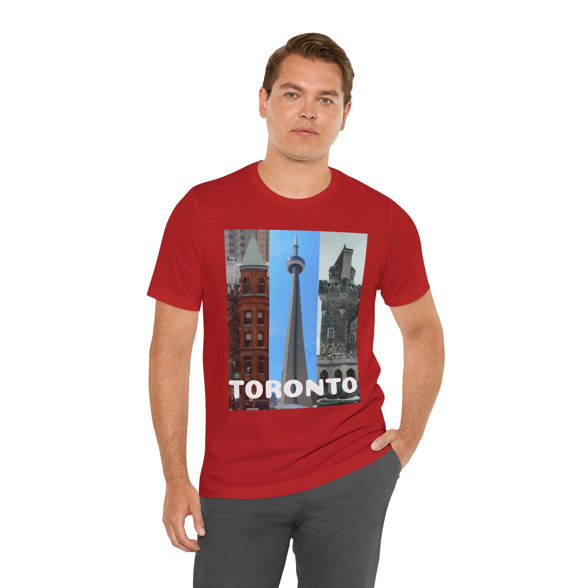 Toronto Sightseeing Landmarks Unisex Jersey T-shirt with city skyline design