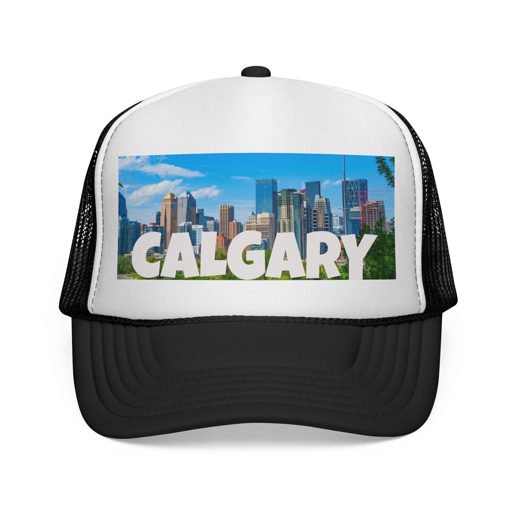 Unisex Calgary skyline trucker cap, breathable mesh back