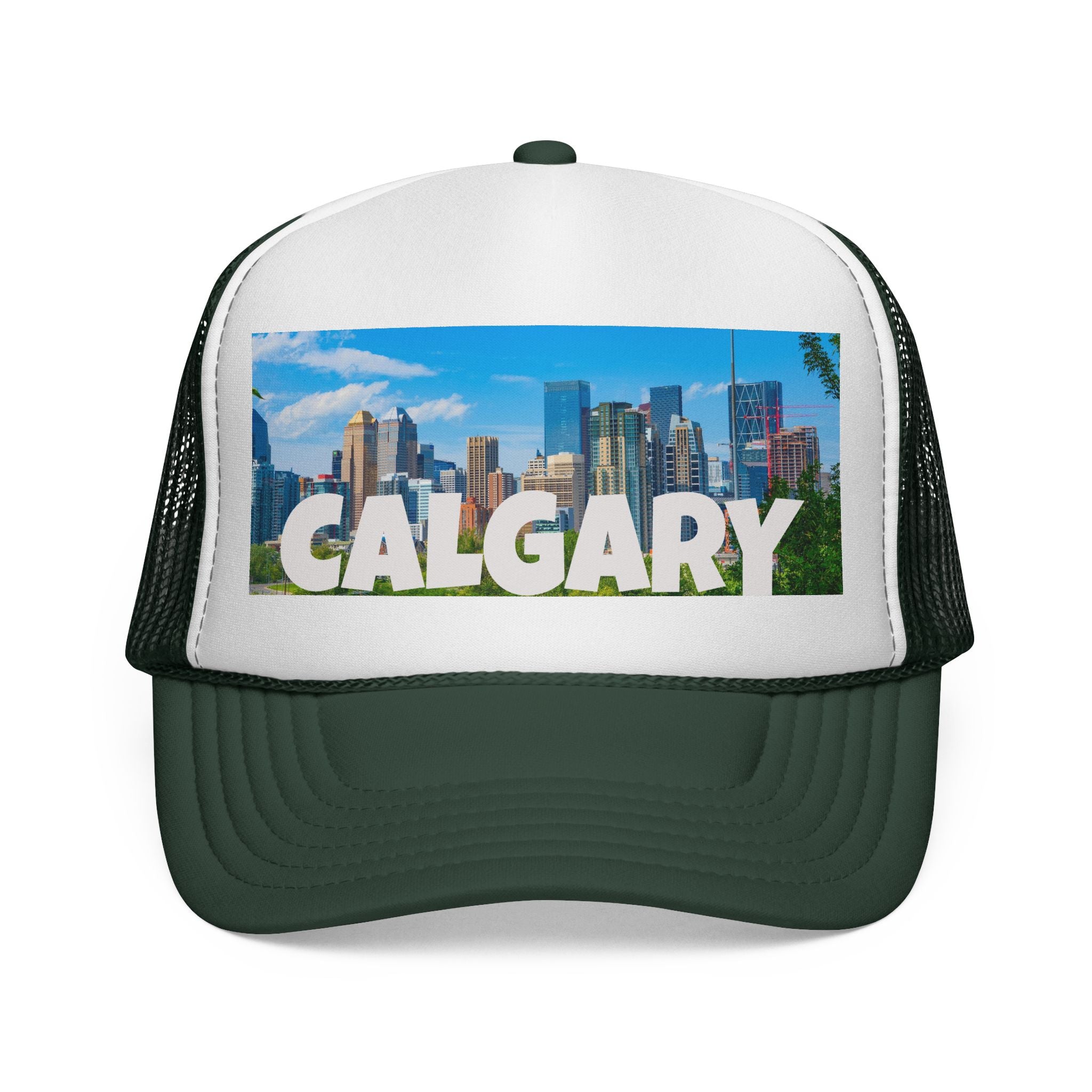 Unisex Calgary skyline trucker cap, breathable mesh back