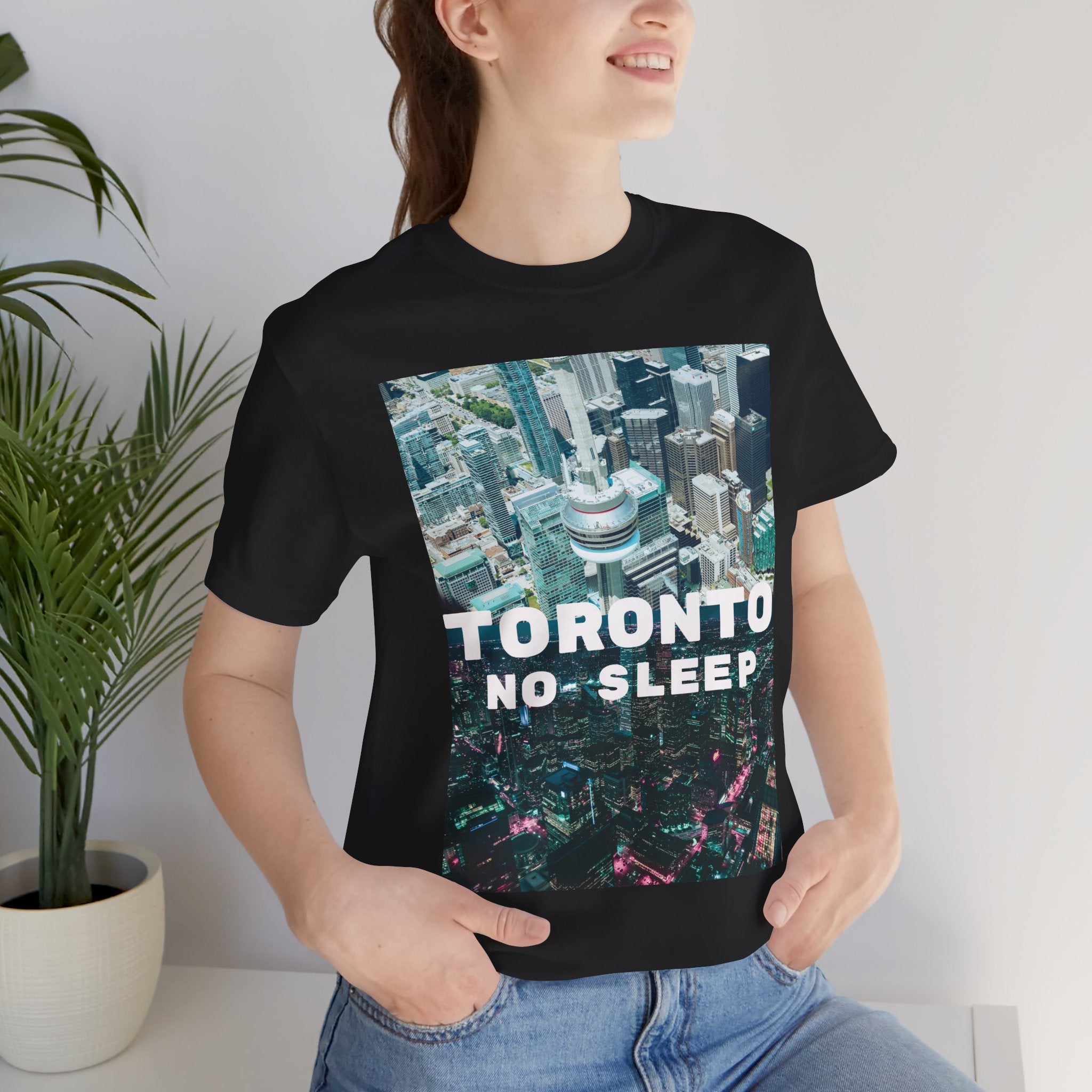 Viringee Downtown Toronto No Sleep unisex jersey short sleeve graphic tee, artistic urban streetwear shirt