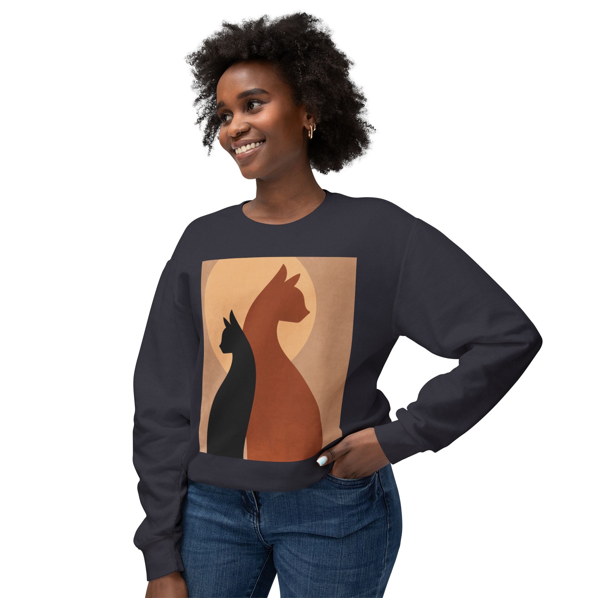 Viringee Cat Silhouette Unisex Lightweight Sweatshirt