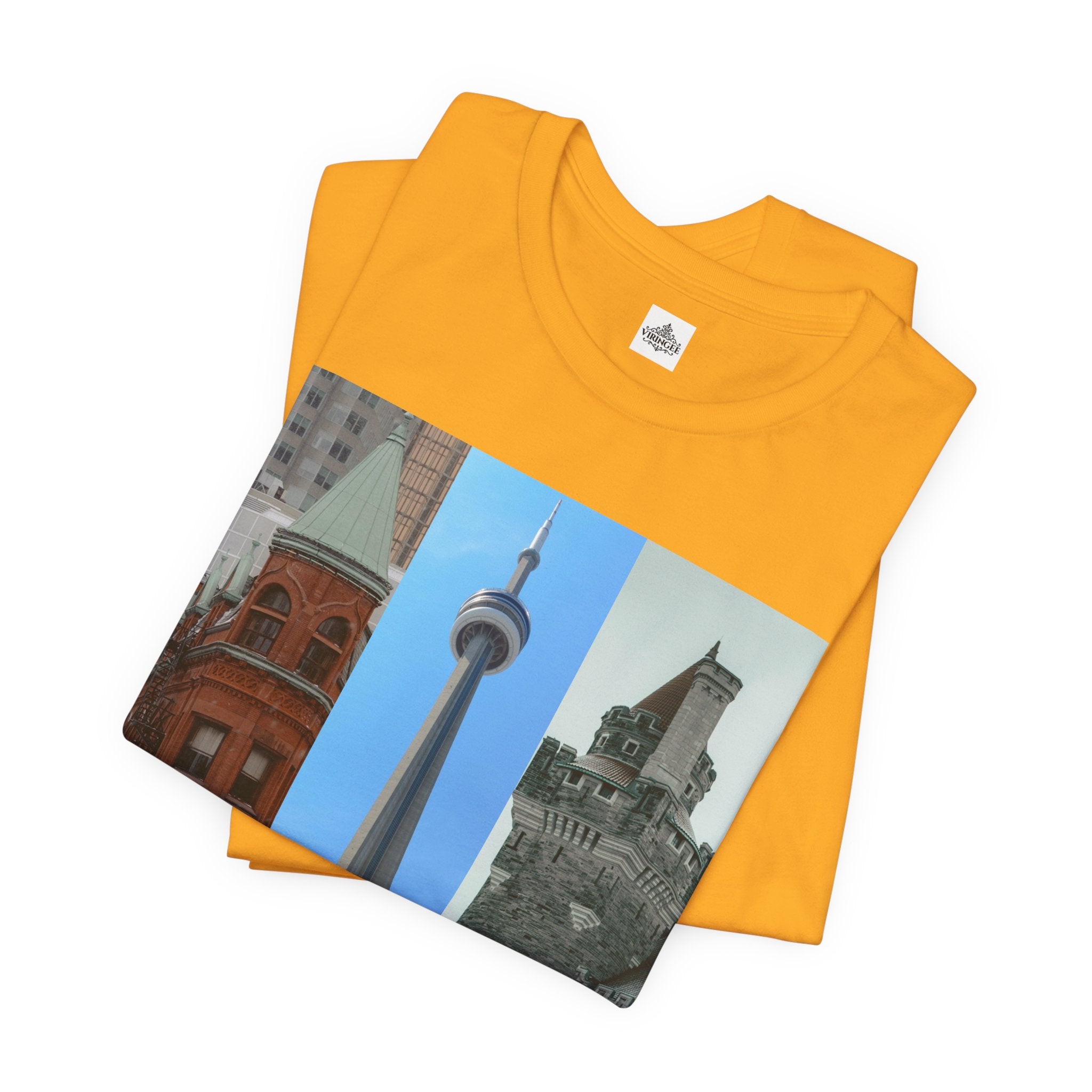 Toronto Sightseeing Landmarks Unisex Jersey T-shirt with city skyline design