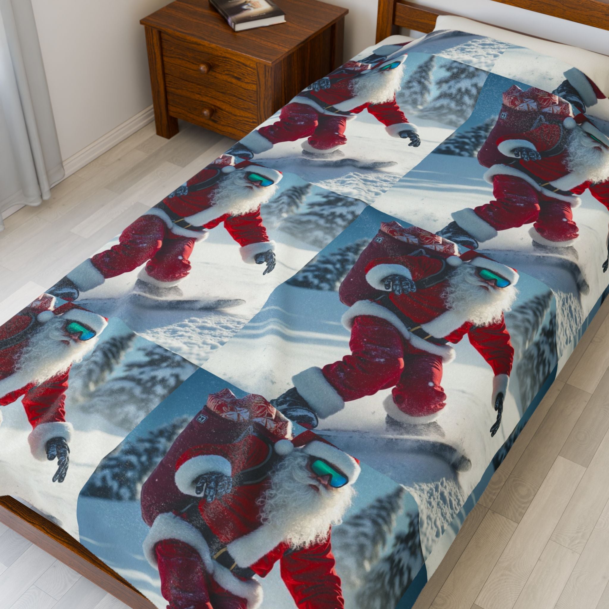 Viringee Santa Claus Snowboard Velveteen Plush Blanket