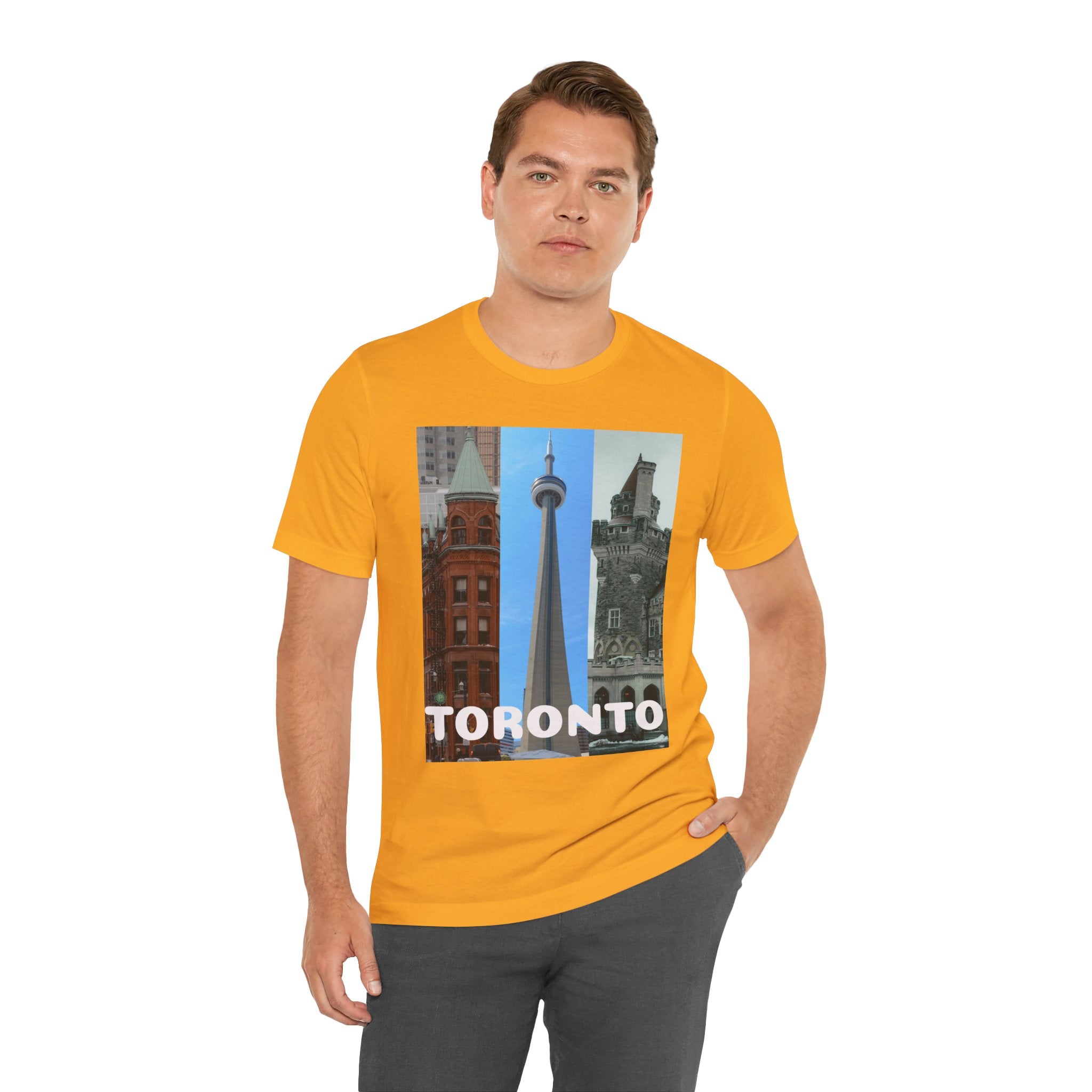 Toronto Sightseeing Landmarks Unisex Jersey T-shirt with city skyline design