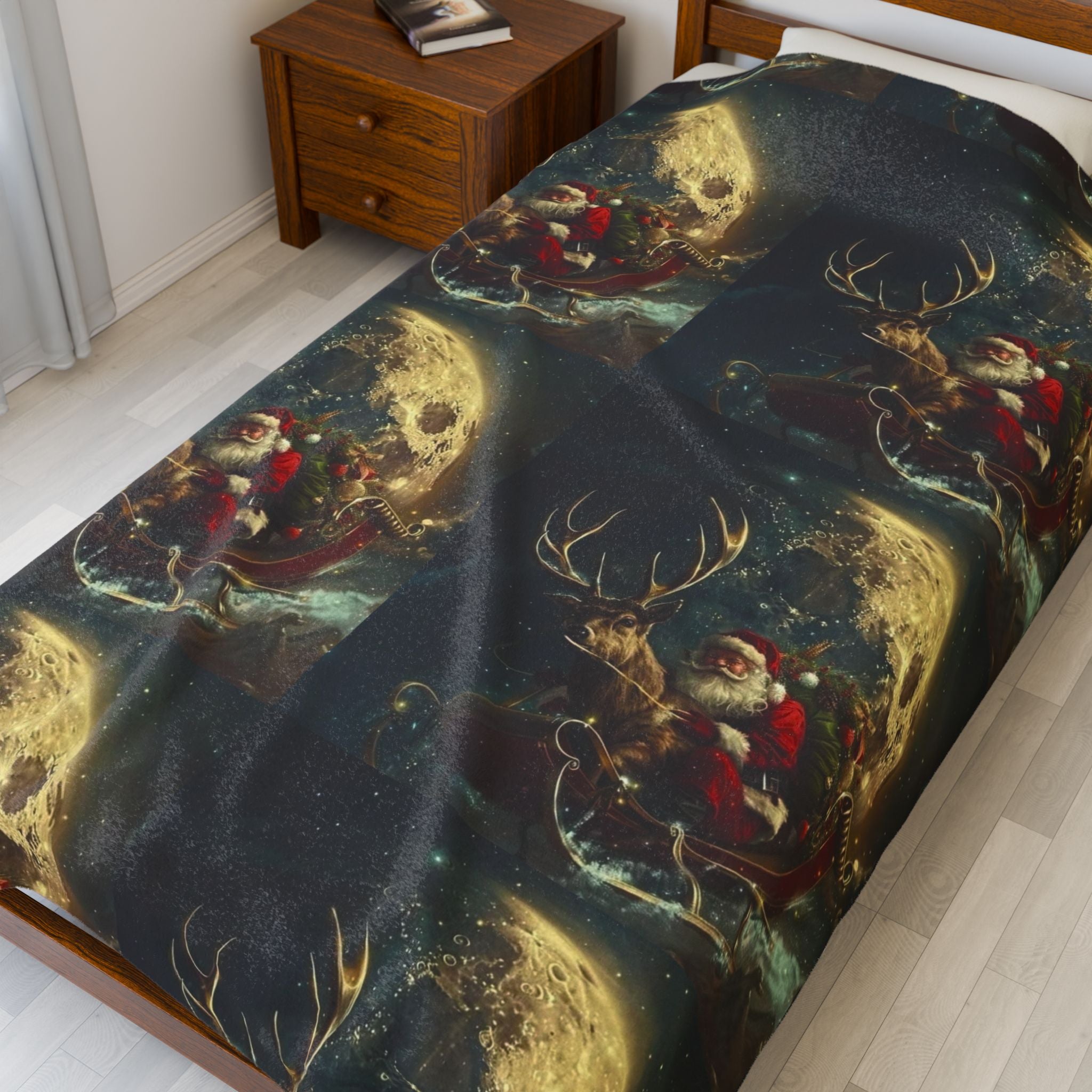 Viringee Christmas Santa and Reindeer Velveteen Plush Blanket