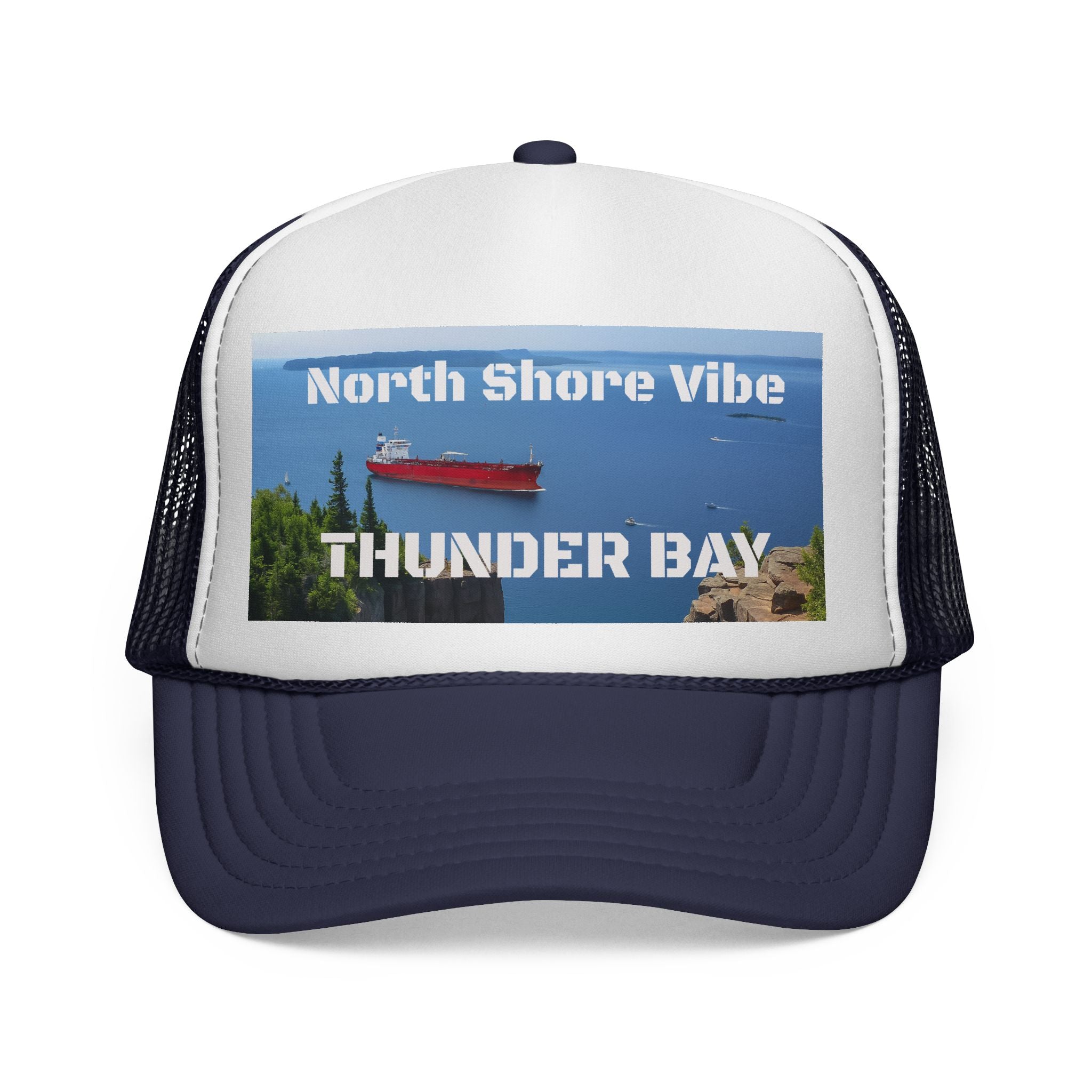 Adjustable Thunder Bay Ontario trucker cap with breathable mesh back