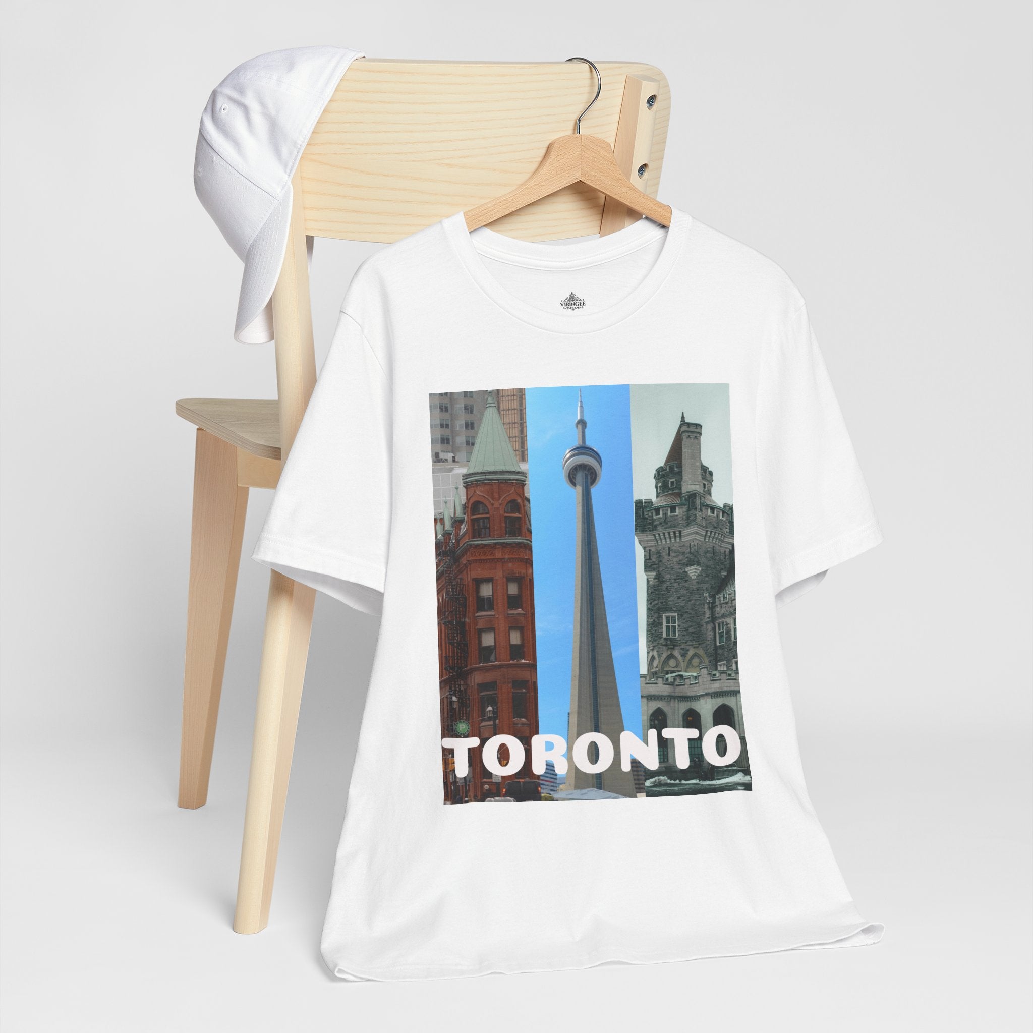 Toronto Sightseeing Landmarks Unisex Jersey T-shirt with city skyline design