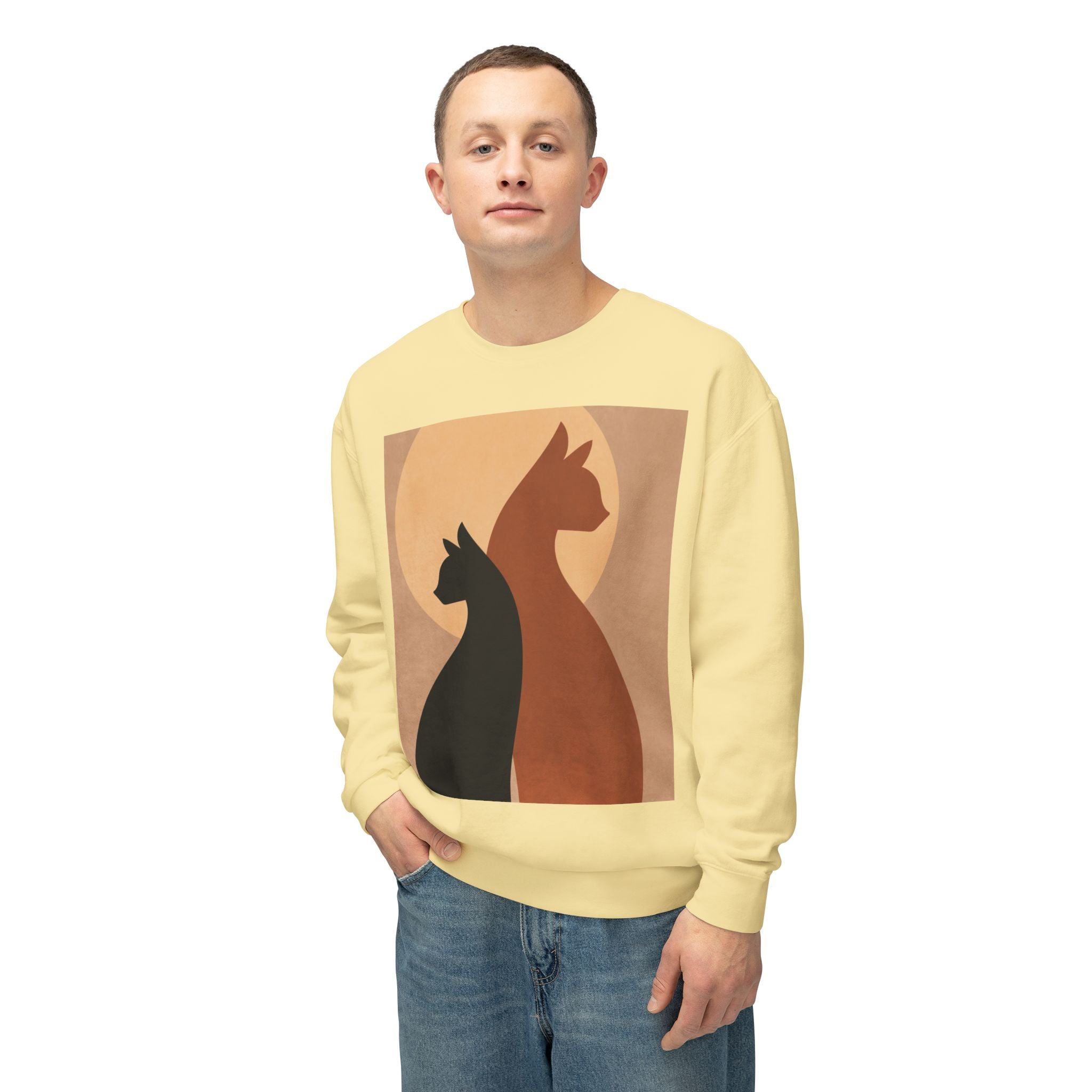 Viringee Cat Silhouette Unisex Lightweight Sweatshirt