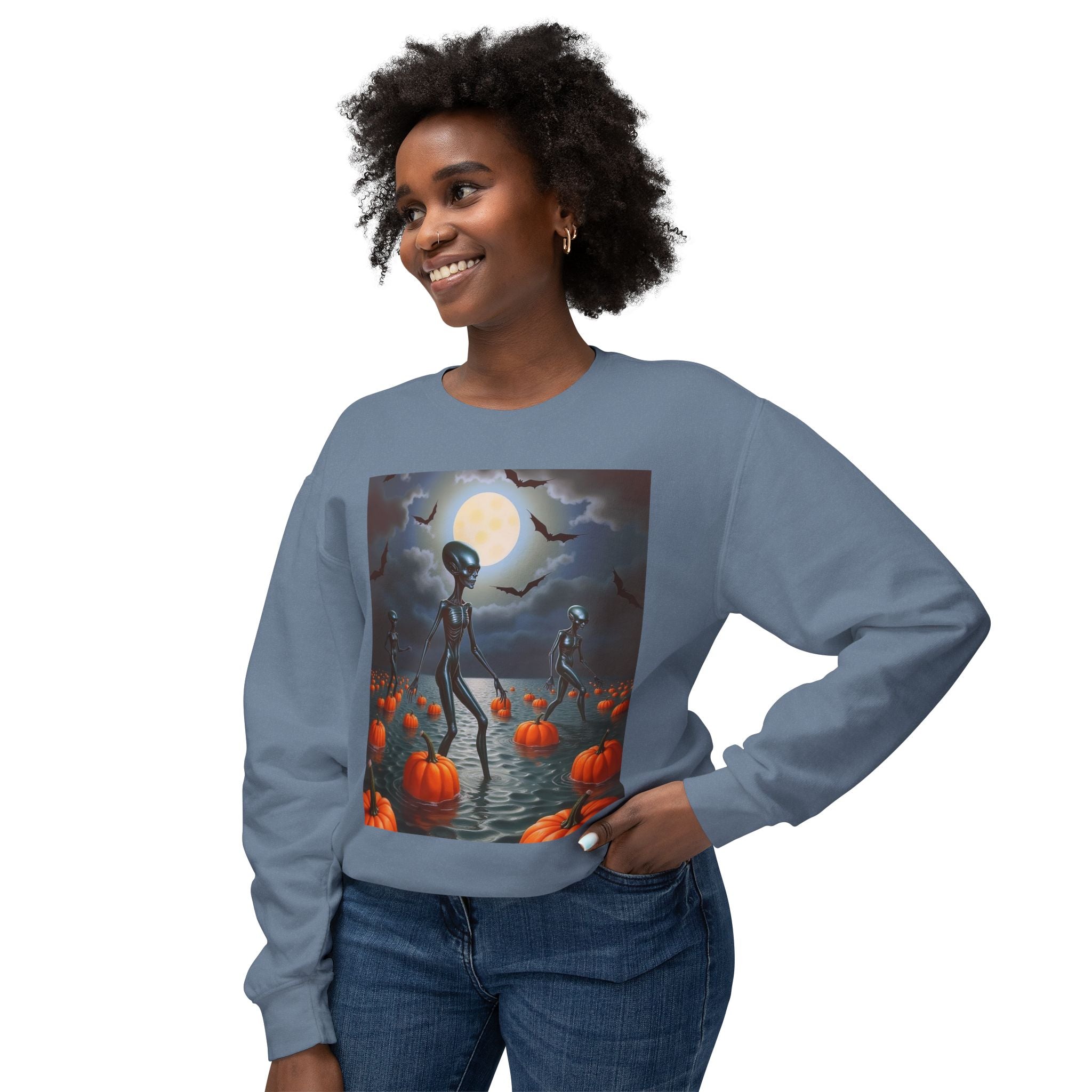 Viringee Wandering Halloween Alien Crewneck Sweatshirt