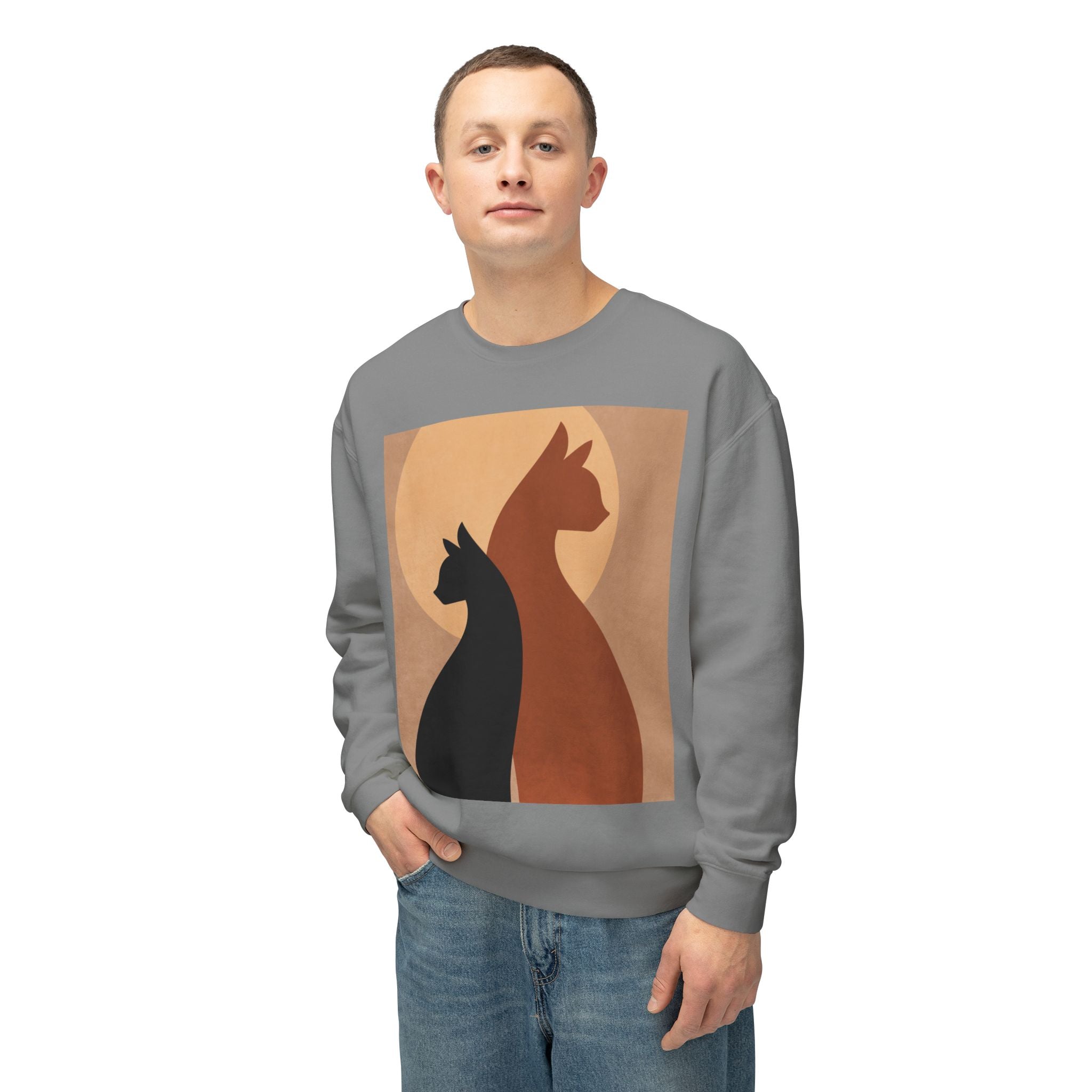 Viringee Cat Silhouette Unisex Lightweight Sweatshirt