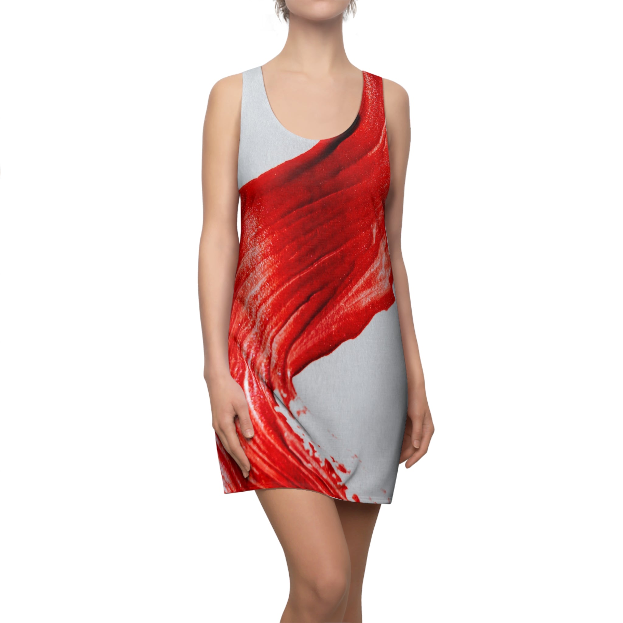 Viringee Women's Red and White Vivid Strokes Racerback Dress