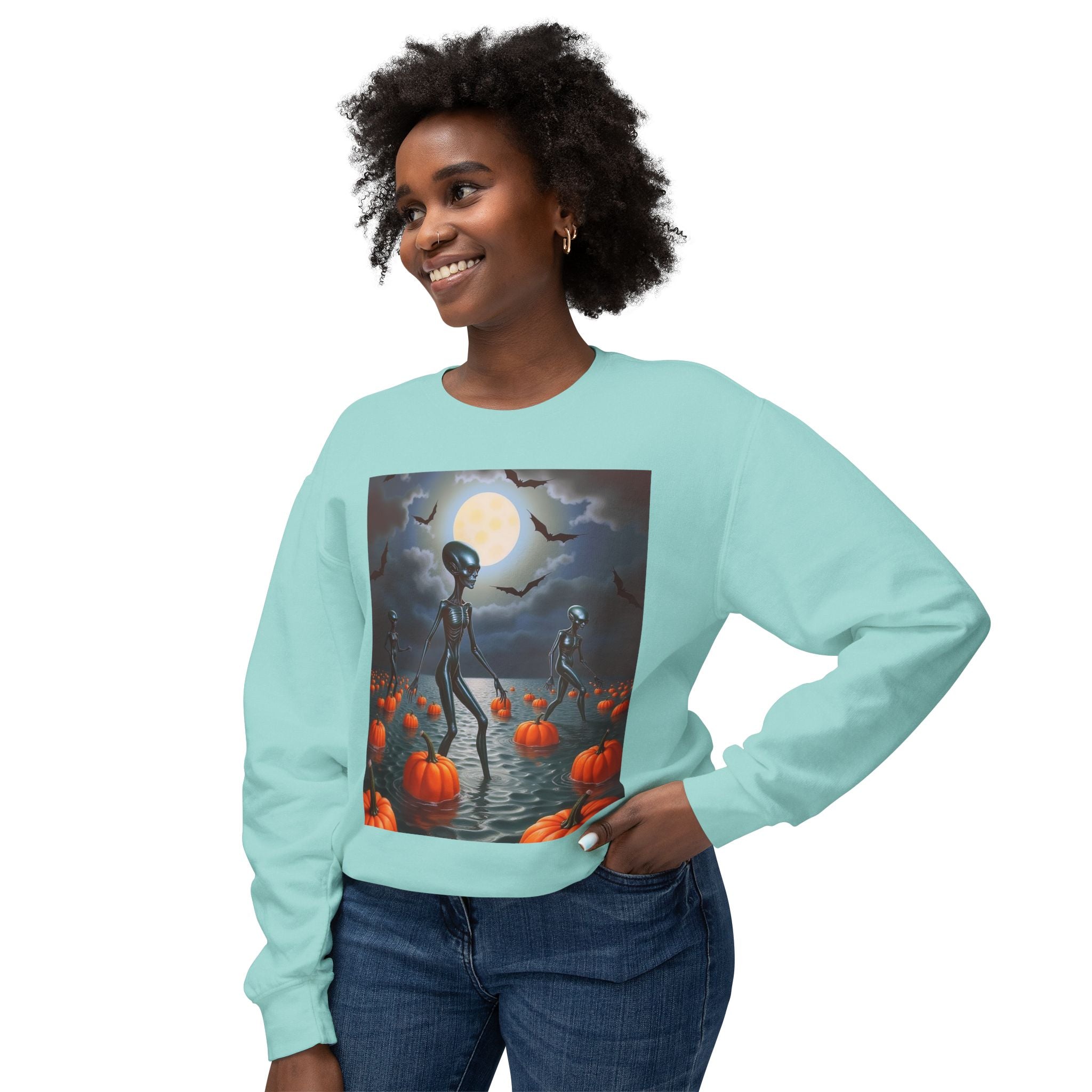 Viringee Wandering Halloween Alien Crewneck Sweatshirt