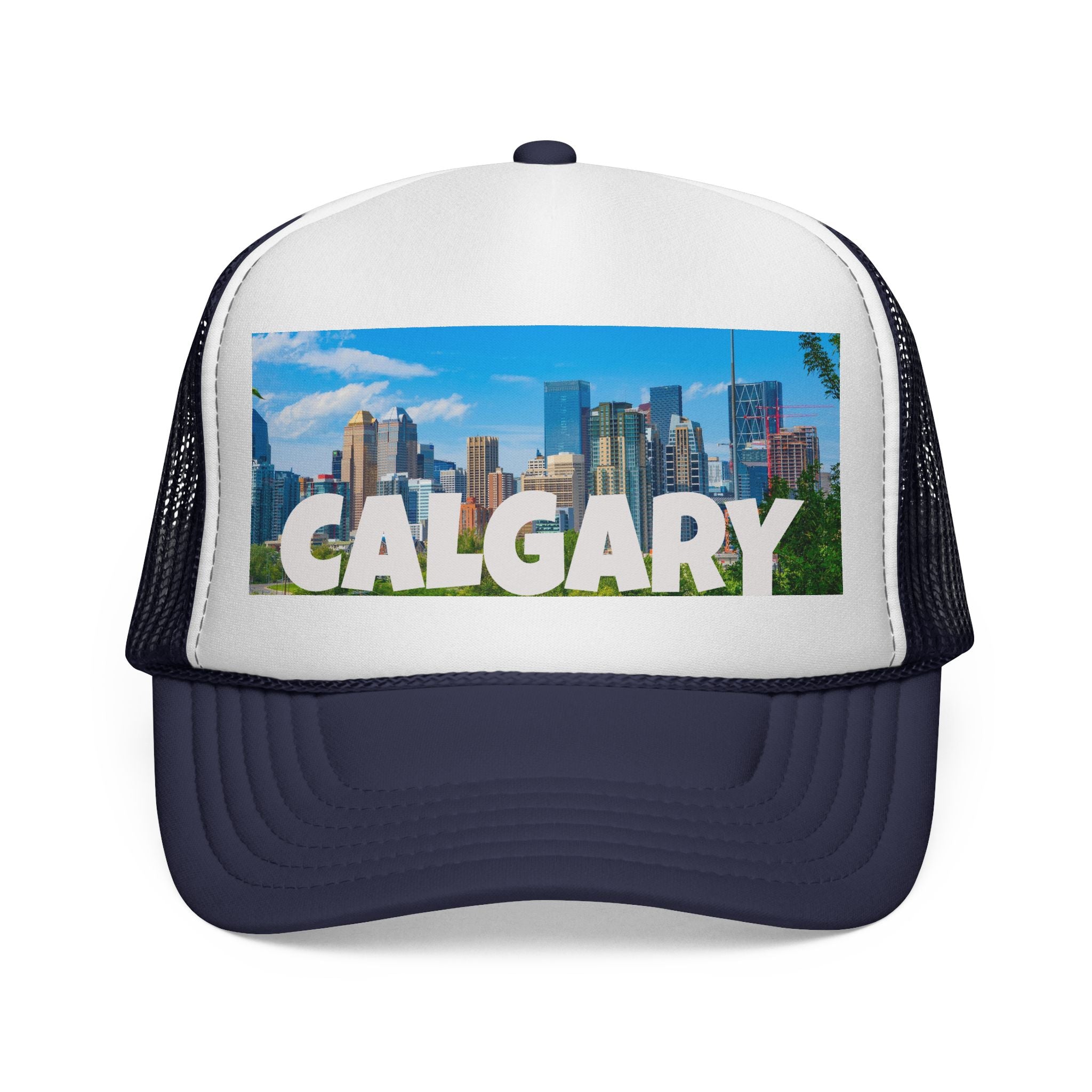 Unisex Calgary skyline trucker cap, breathable mesh back