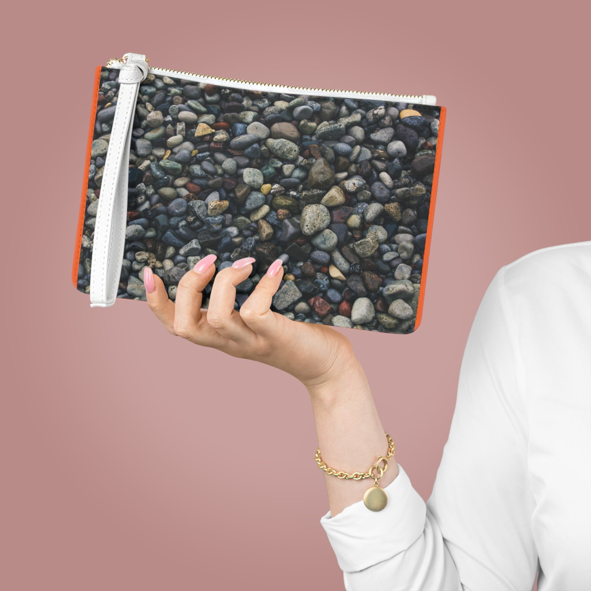 Viringee Natural Red Stone Print Clutch Bag