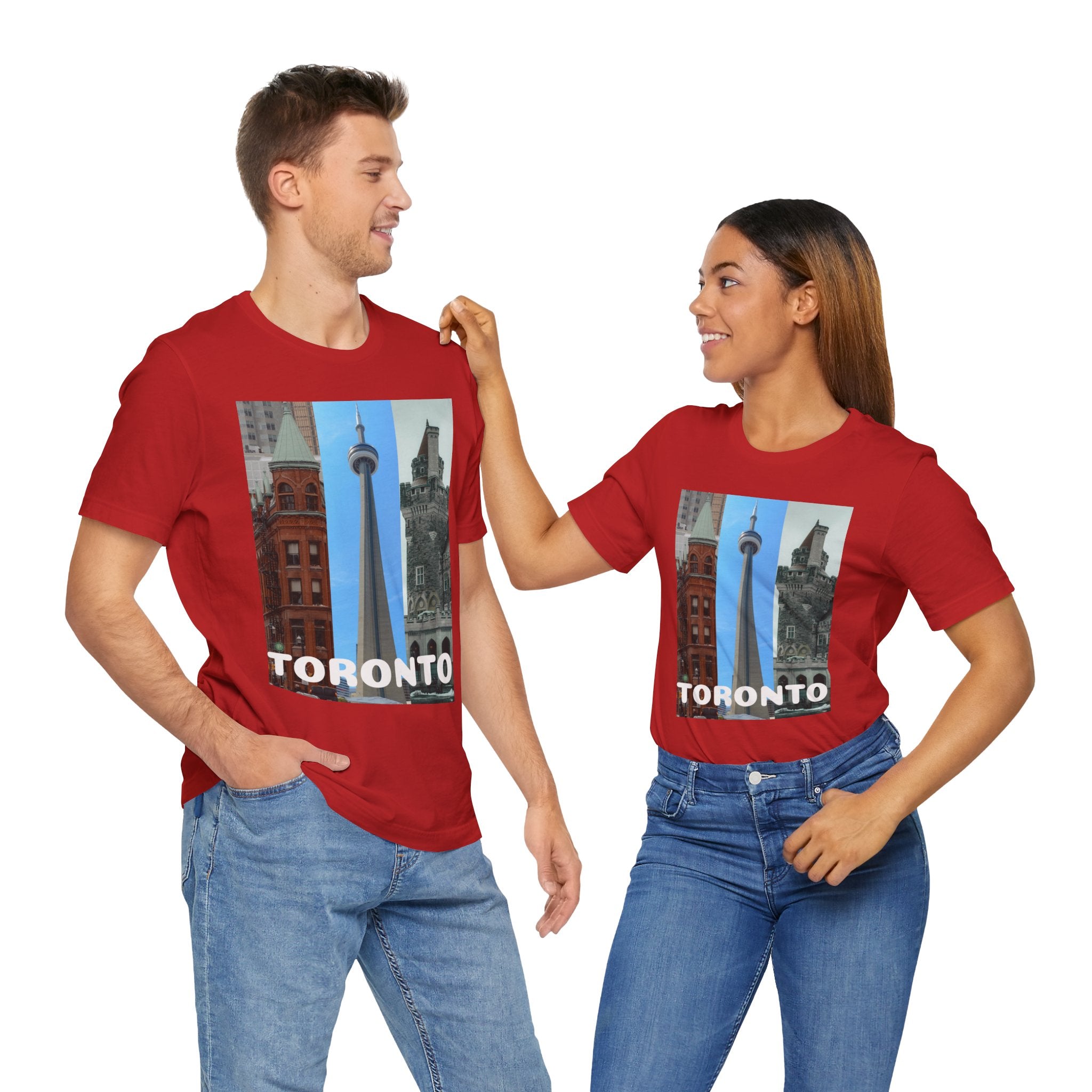 Toronto Sightseeing Landmarks Unisex Jersey T-shirt with city skyline design