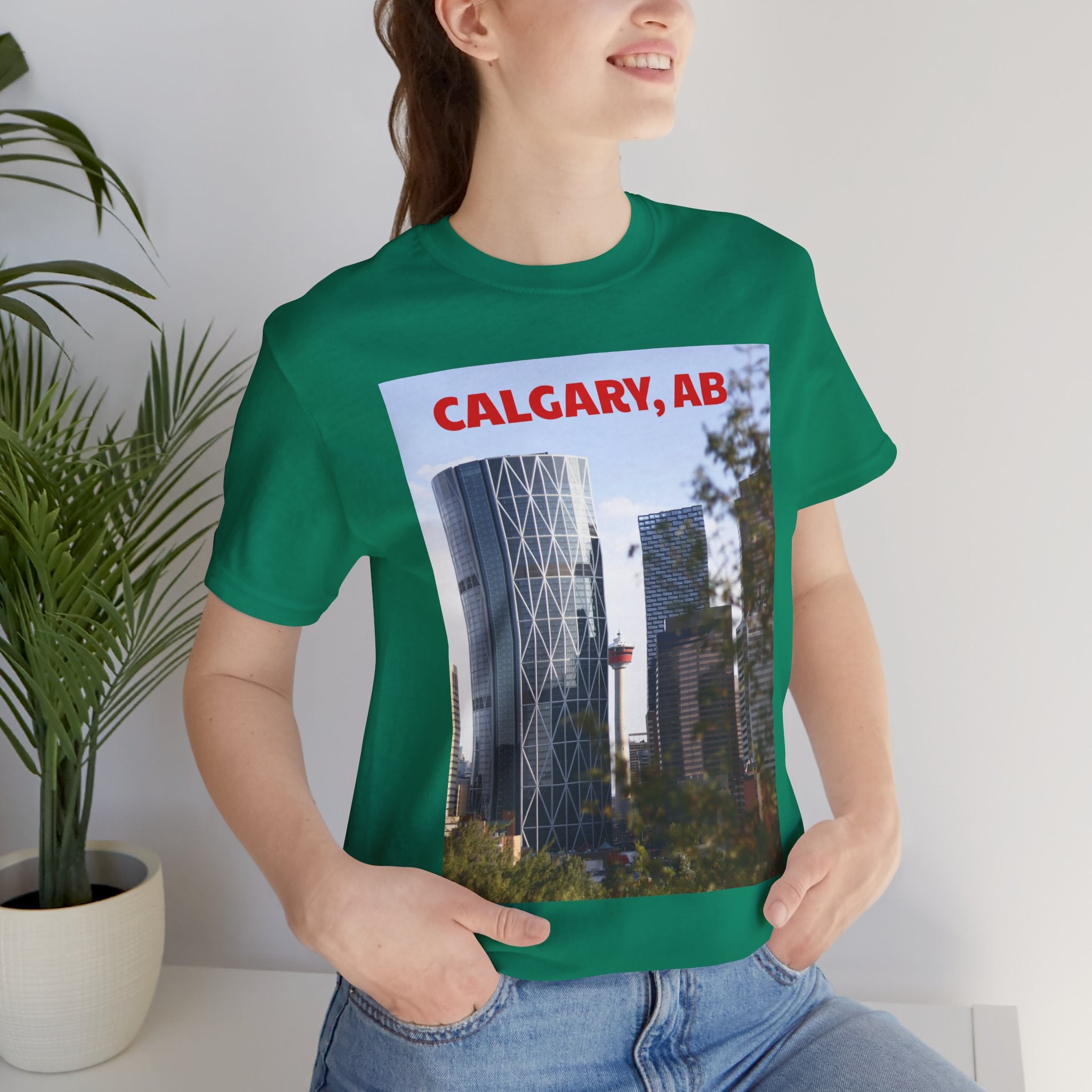Viringee Peeking Calgary Tower AB Unisex Jersey Tee