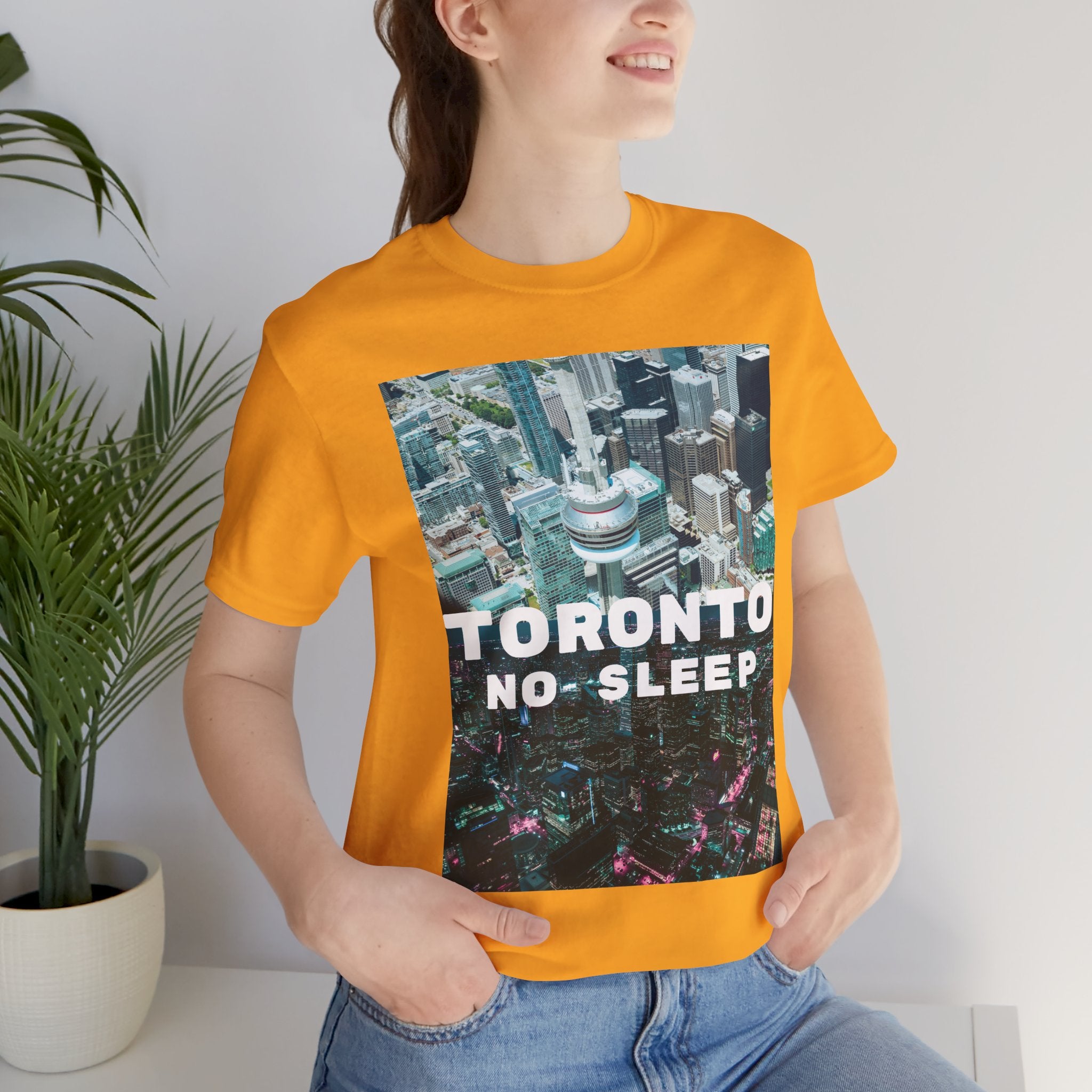 Viringee Downtown Toronto No Sleep unisex jersey short sleeve graphic tee, artistic urban streetwear shirt