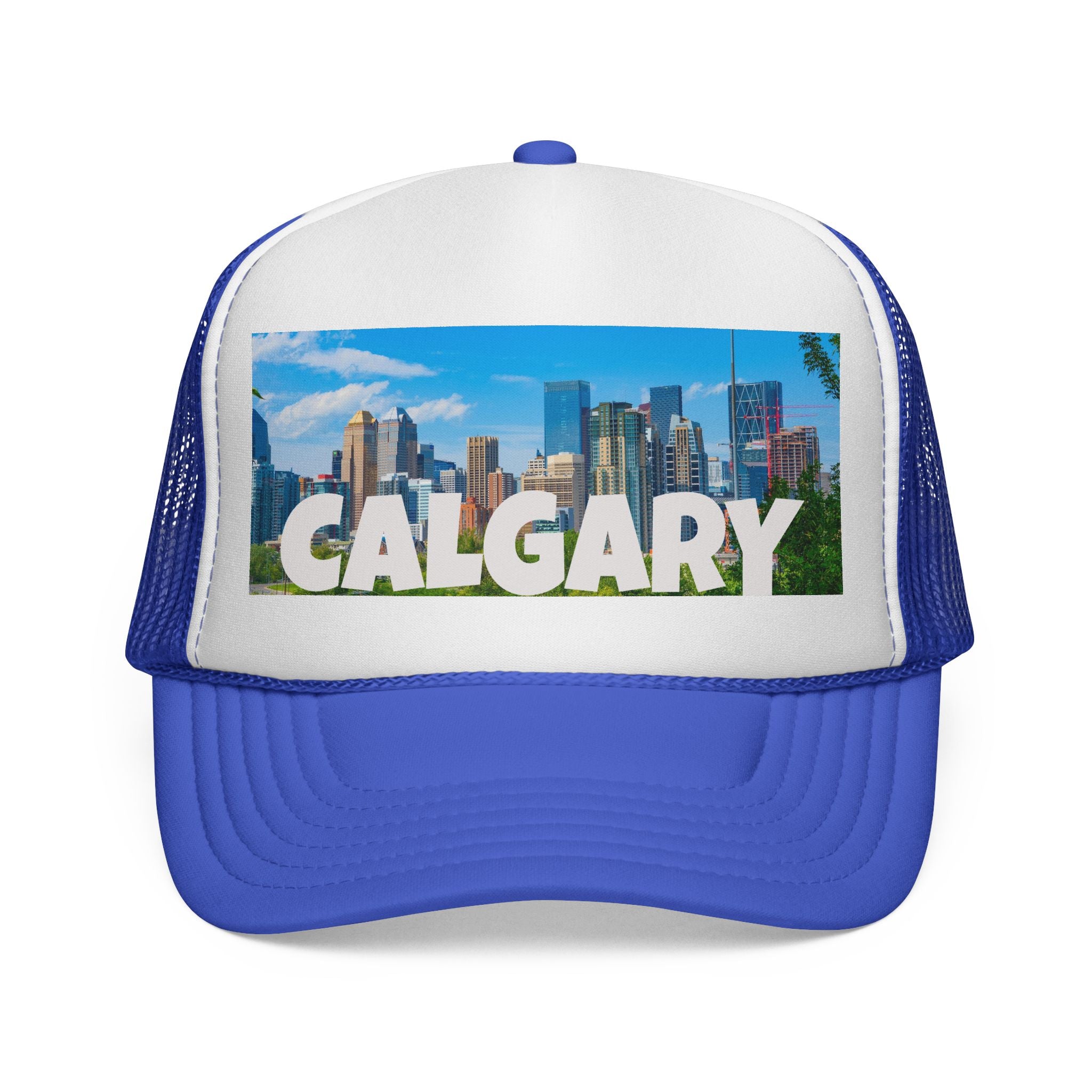 Unisex Calgary skyline trucker cap, breathable mesh back