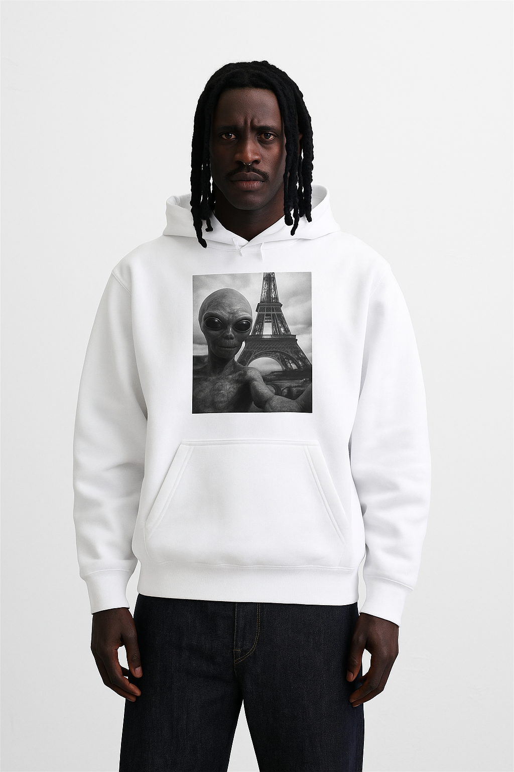 Viringee Alien Paris Unisex Heavy Blend Hoodie featuring futuristic streetwear design