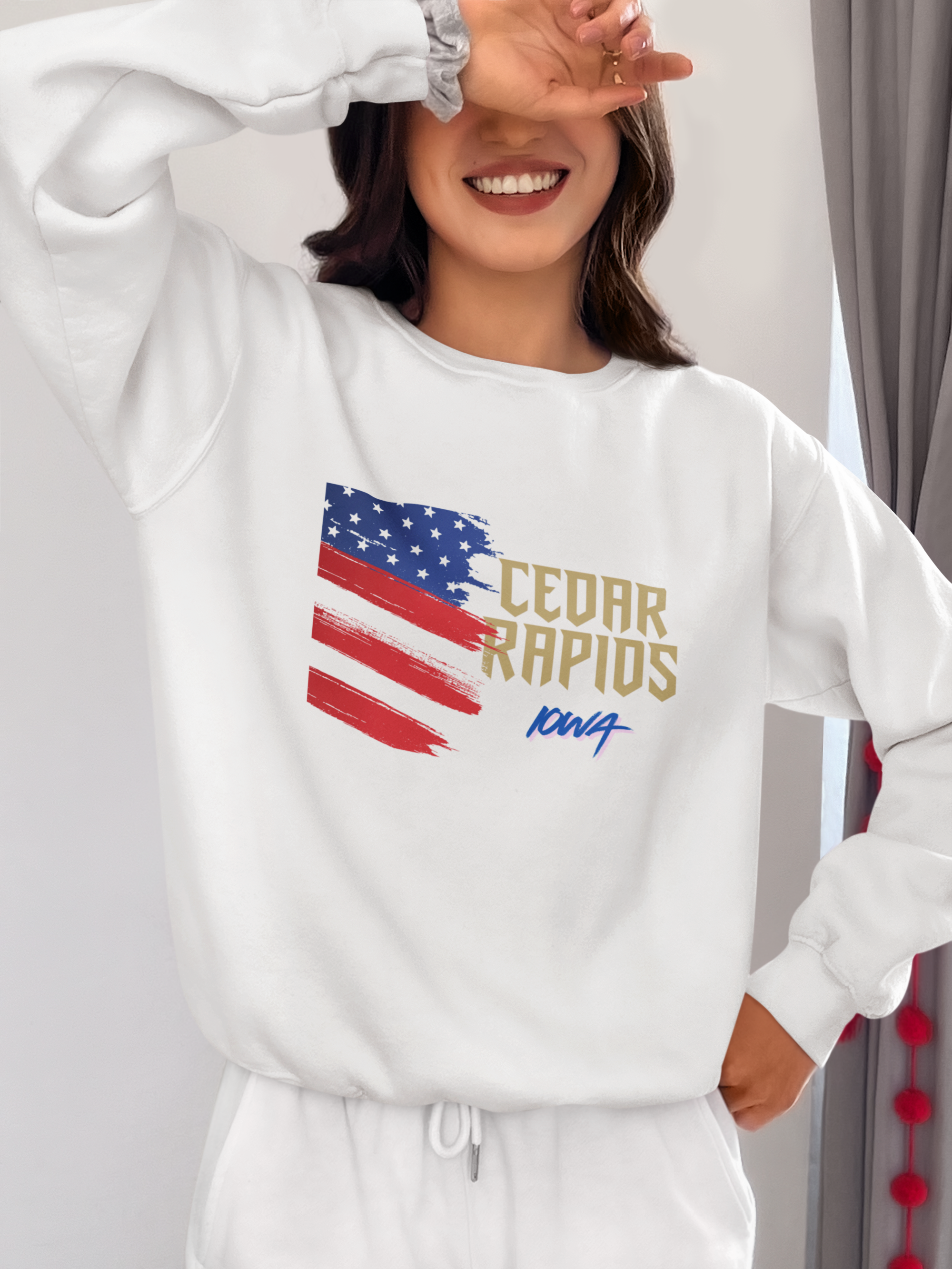 Viringee Cedar Rapids Iowa American Gothic Crewneck Unisex Sweatshirt