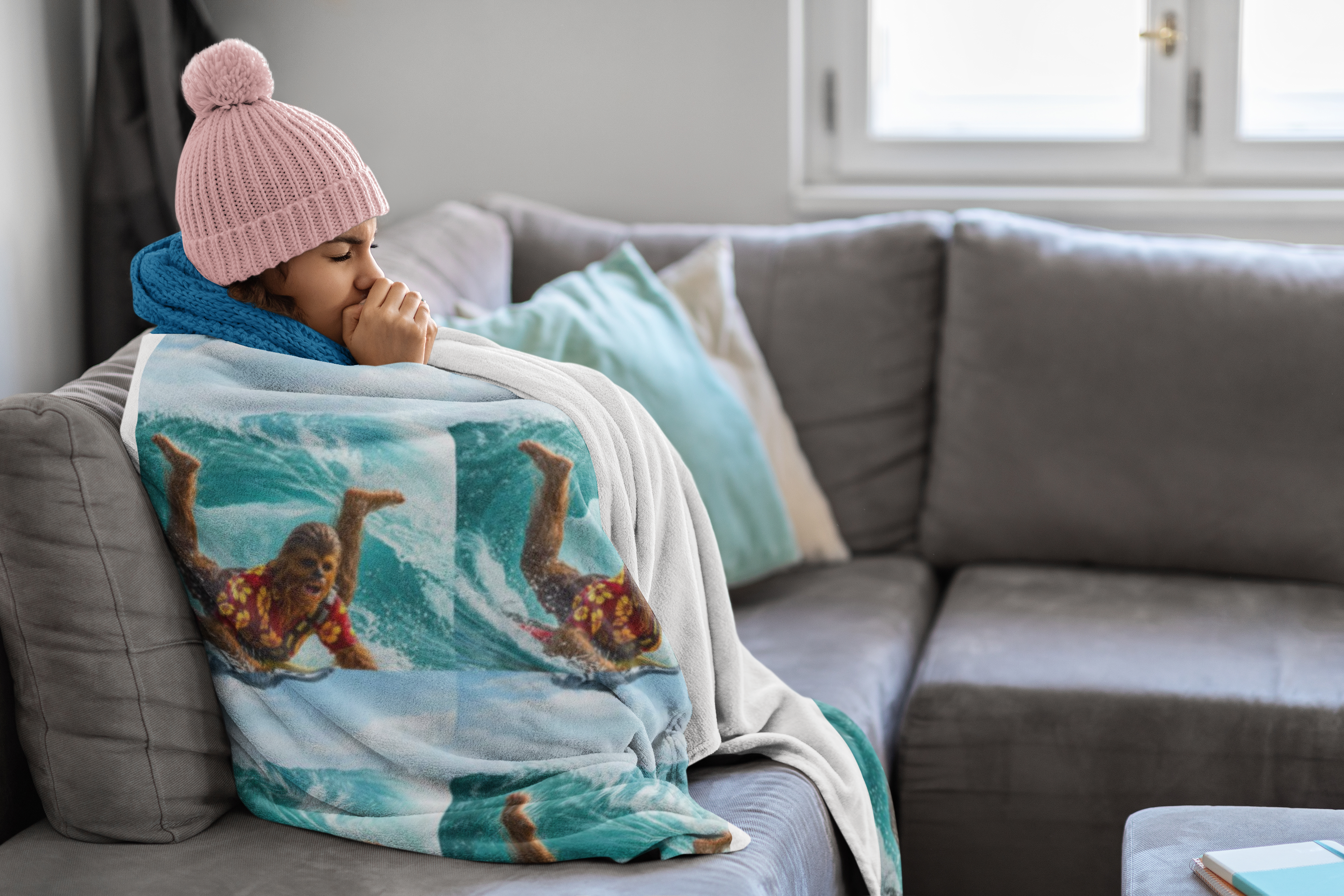 Viringee Surfing Tropical Chewbacca Velveteen Plush Blanket