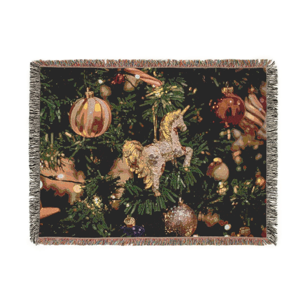 Viringee Christmas Unicorn Ornament Holiday Woven Blanket